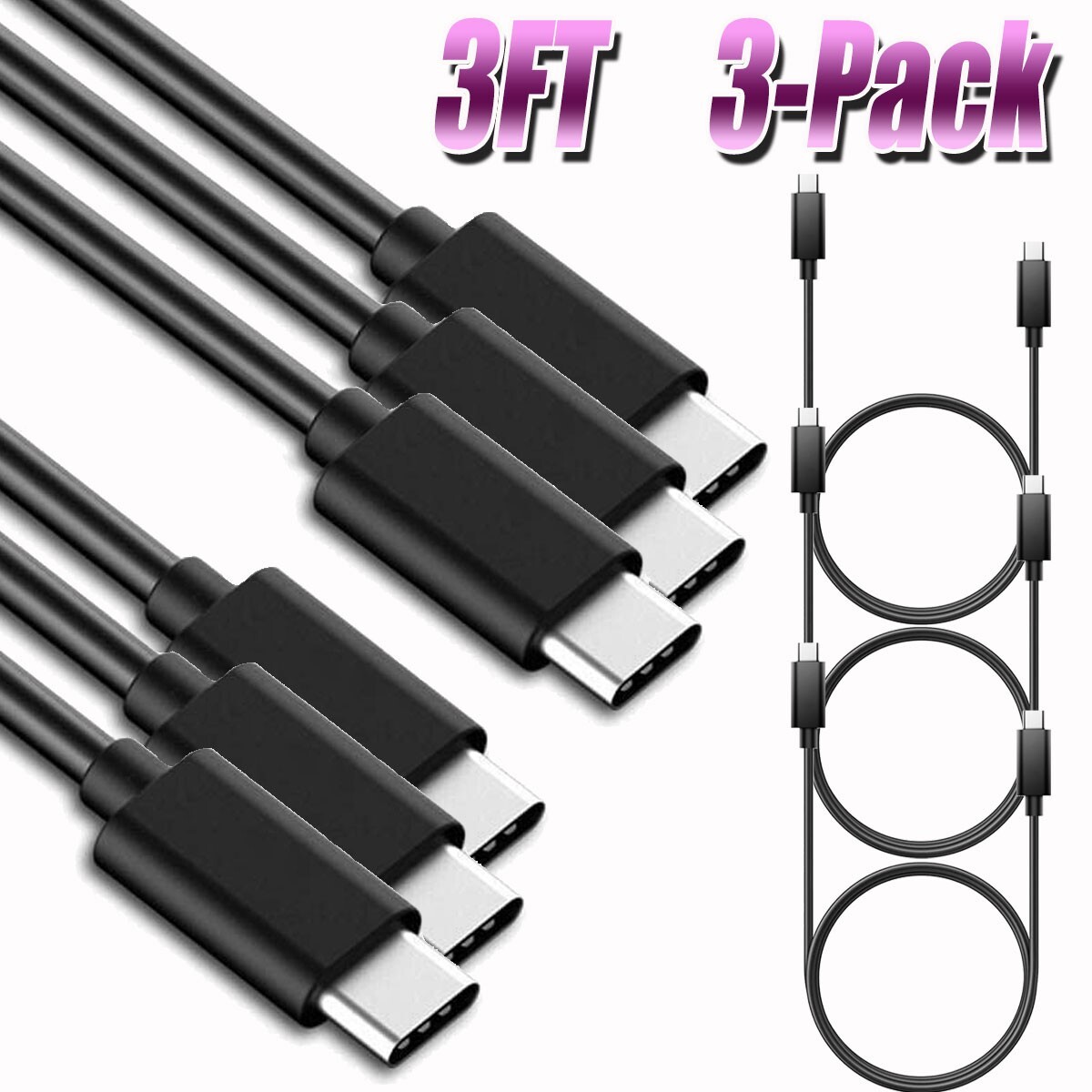 3x USB-C to USB-C Cable Fast Charger Cord For Motorola Moto G Stylus 5G (2024)