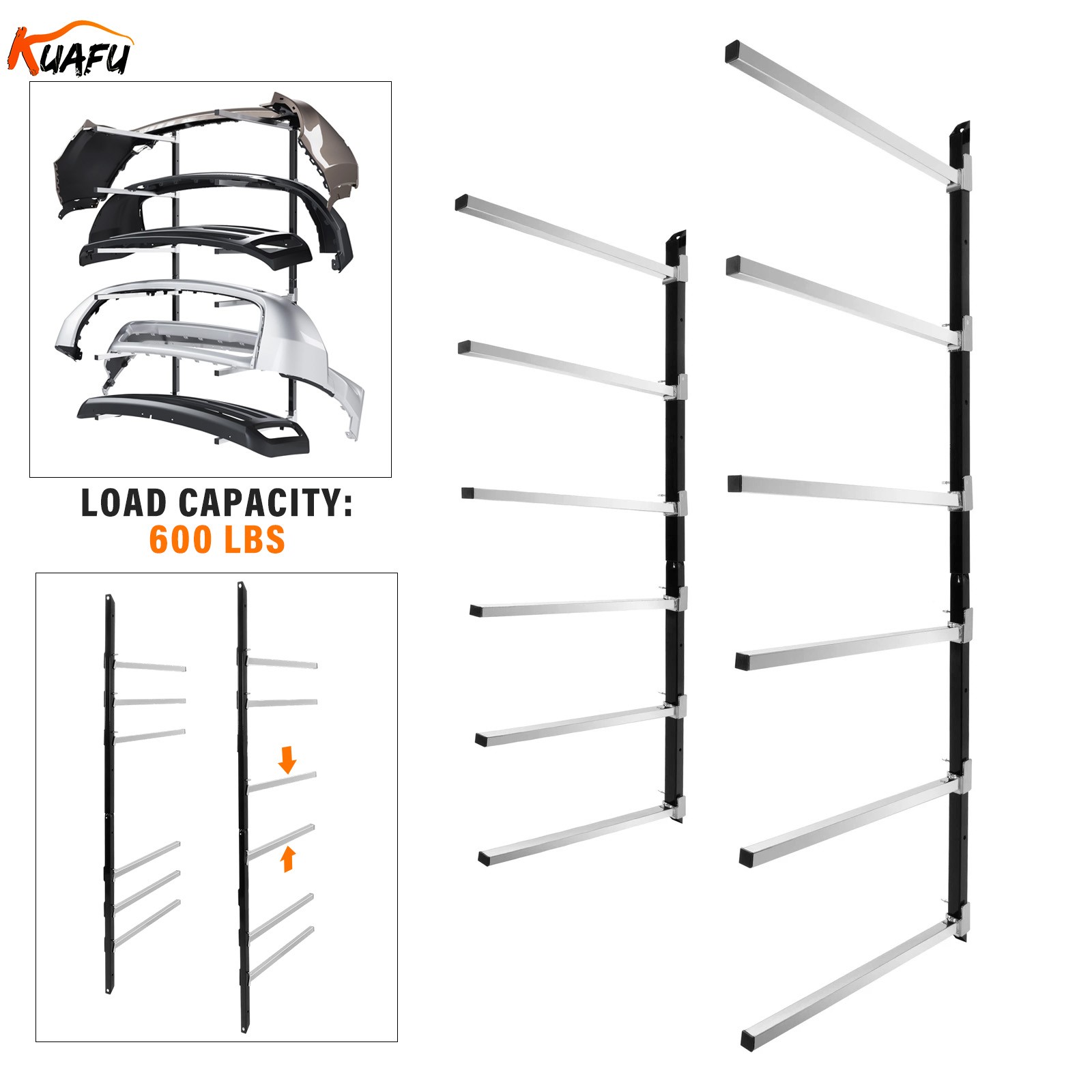 Adjustable Auto Body Paint Stand Wall Mount Bumper Storage Rack For 6 Bumpers