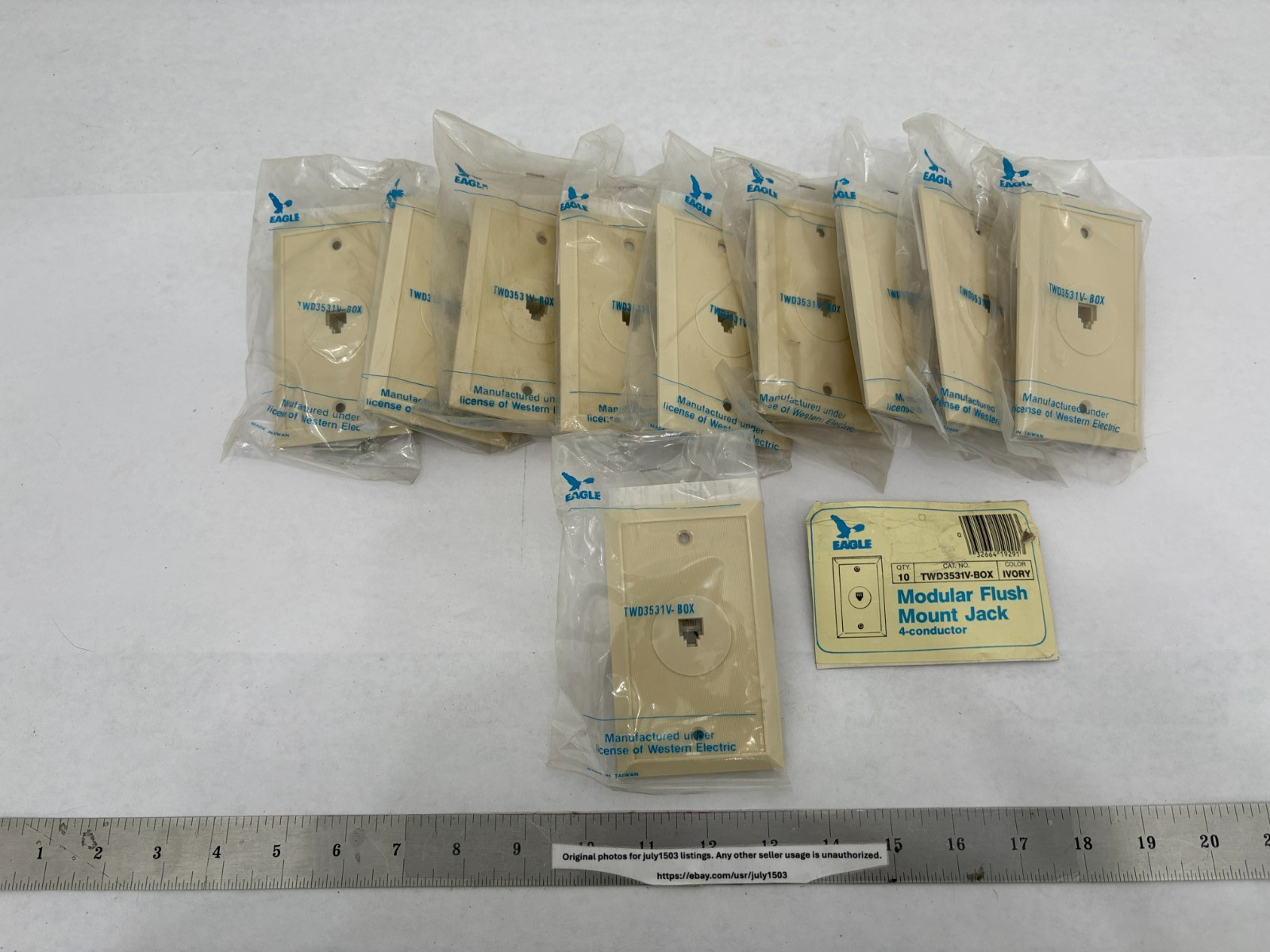 (10) NEW Eagle Modular Flush Mount Jack 4-Conductor - IVORY - TWD3531V-BOX
