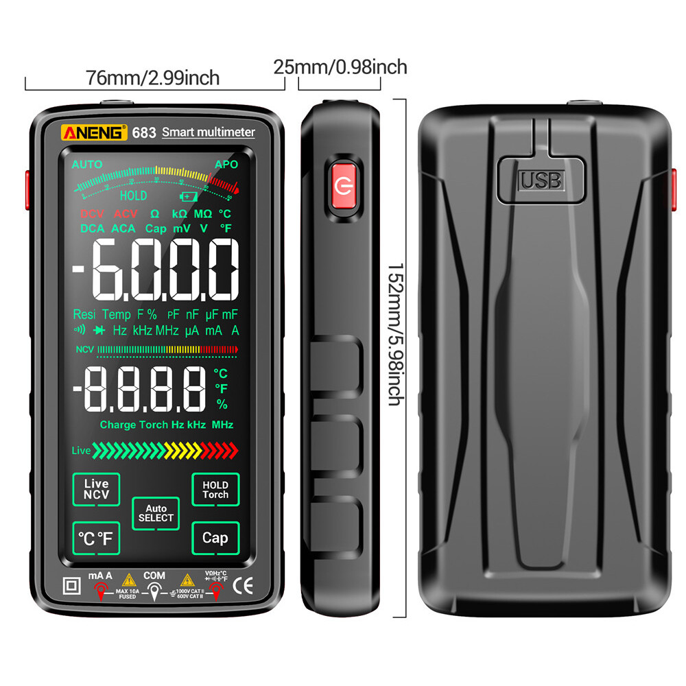 ANENG 683 6000Counts Large Touch Screen Digital Multimeter Burn proof Multimeter