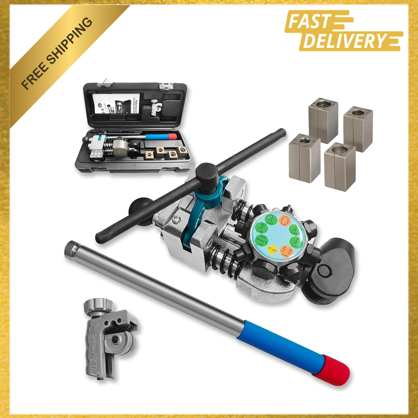 Brake Line Flaring Tool Kit, 45 Degree Single Double Bubble Flares, 3/16 1/4