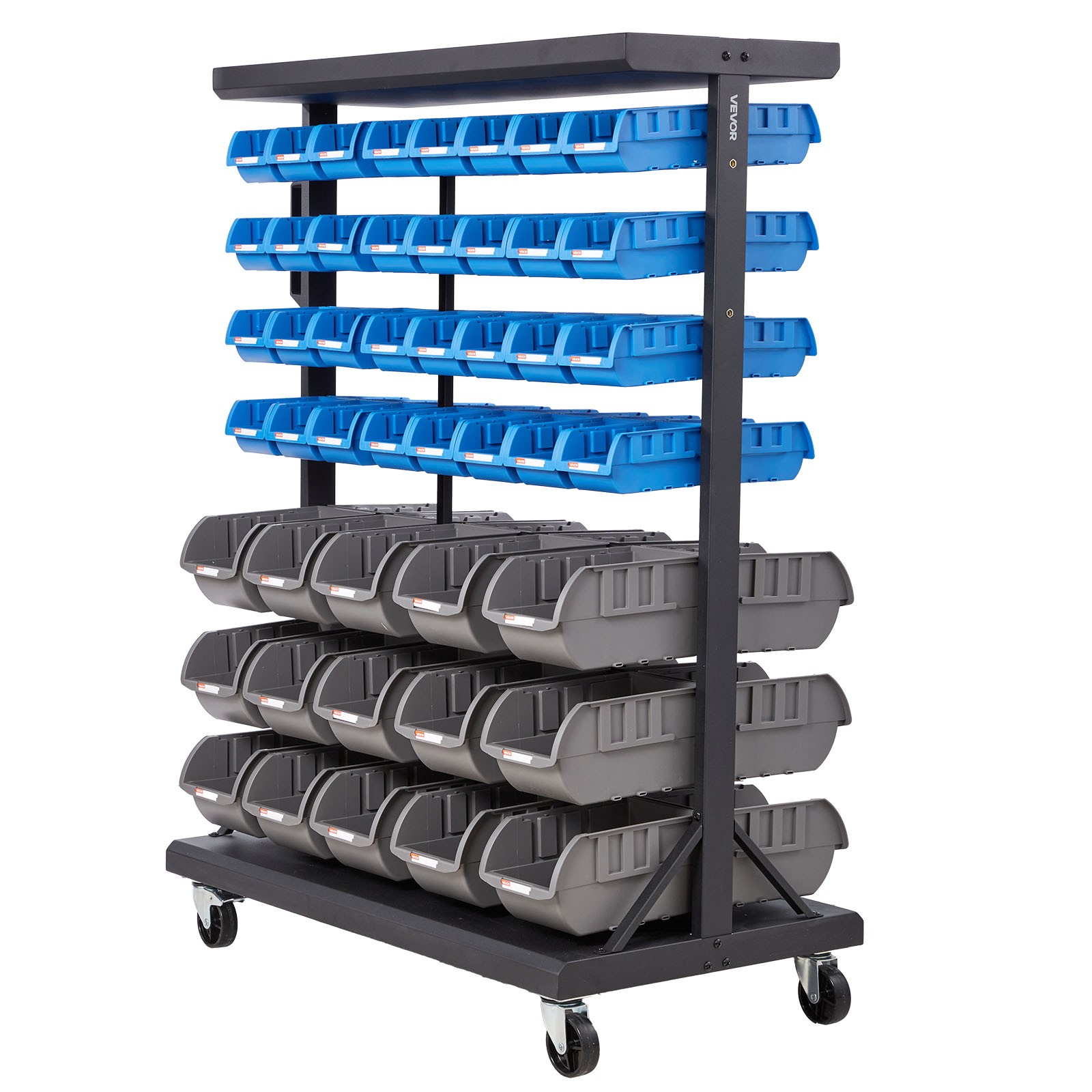 VEVOR Double-Sided Rolling Bin Rack 7-Tier Bin Rack Storage System with 94 Bins
