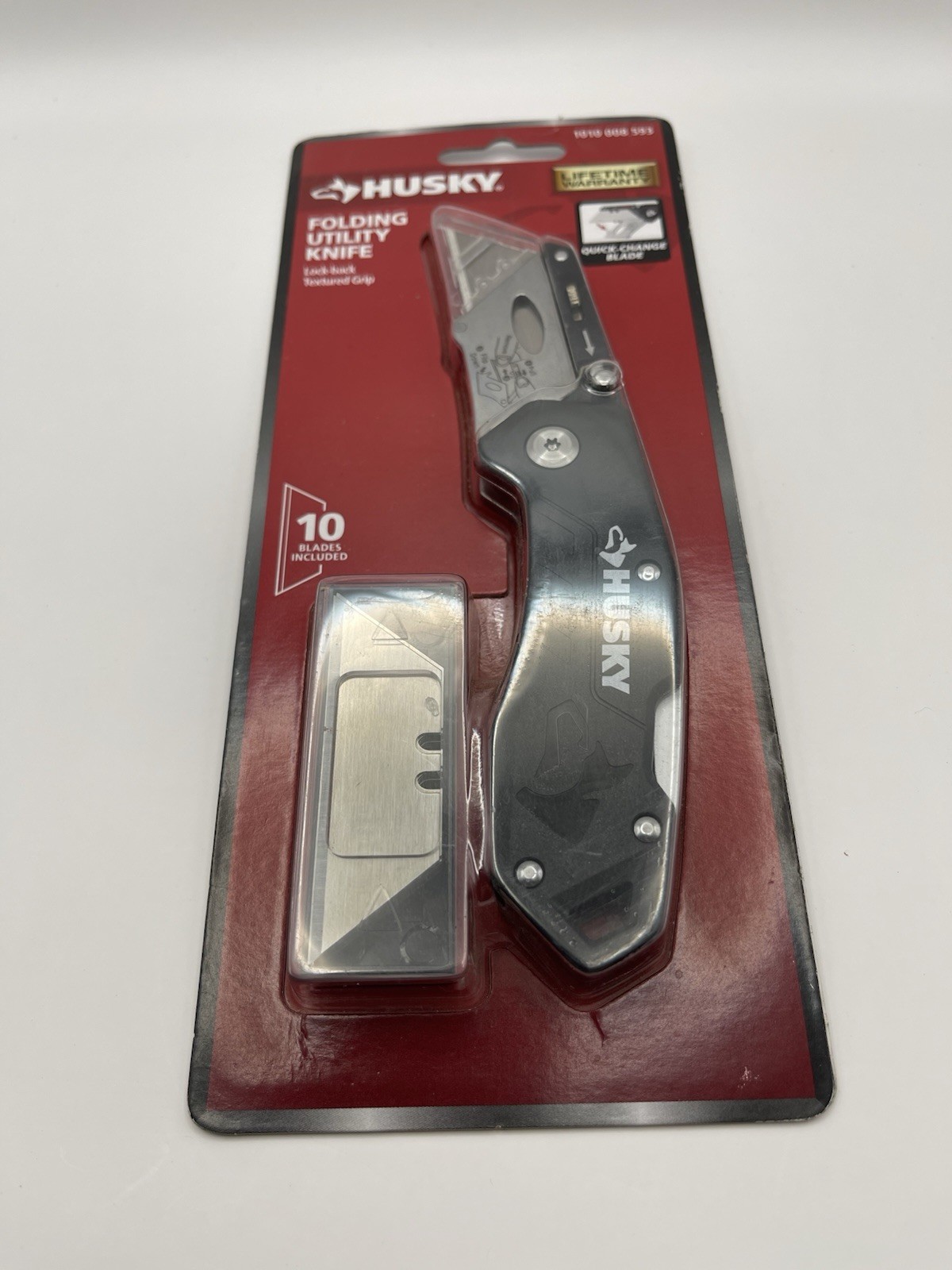Husky Black Folding Utility Knife Lock-Back Textured Grip 10 Blades Included