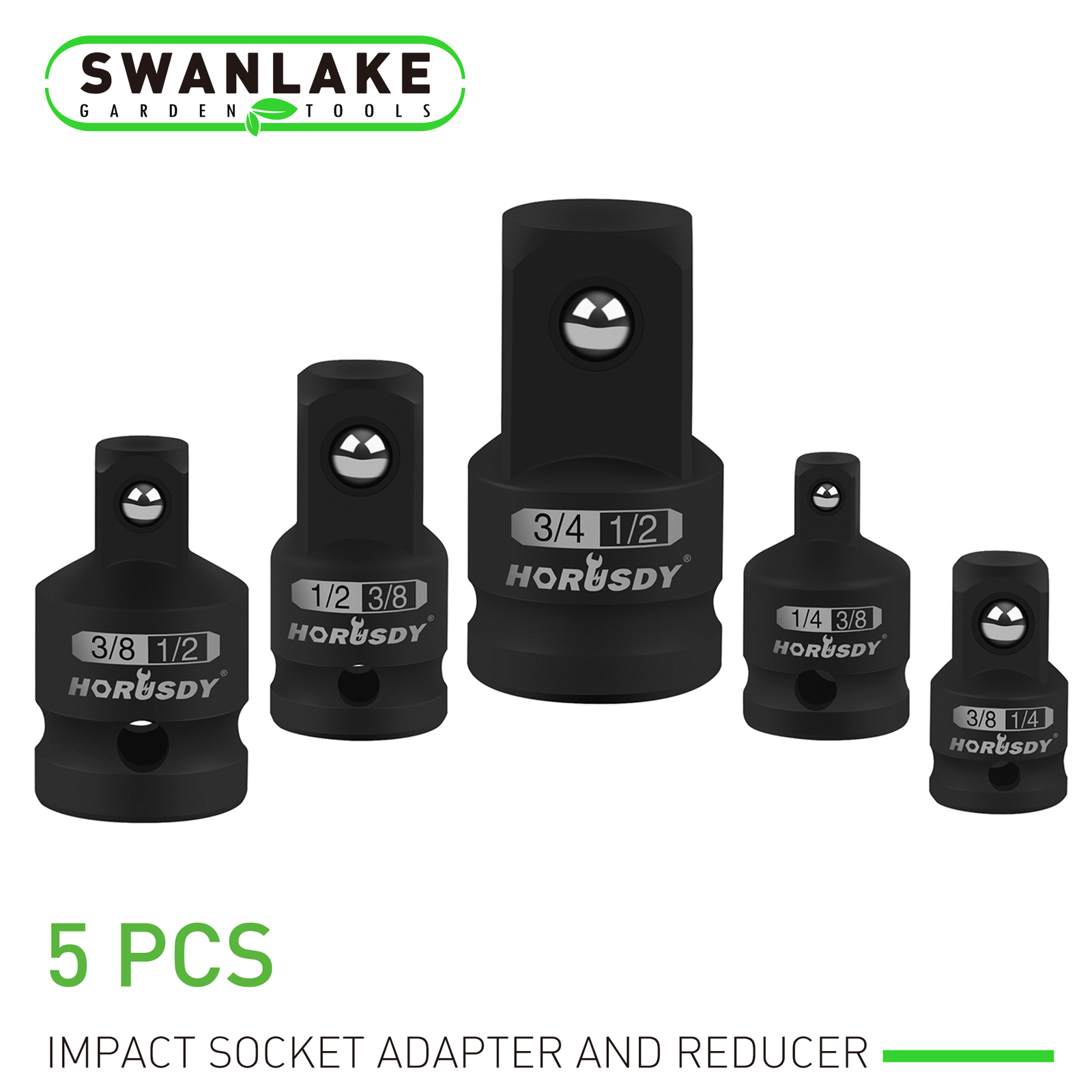 5 Piece Impact Socket Adapter Set Reducer 1/4" 3/8" 1/2" Drive SAE Forged Steel