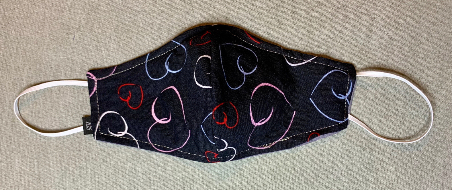 Hand Made Face Mask Size XS Childs 3-9yrs Old Measures (7x3.5)  Hearts