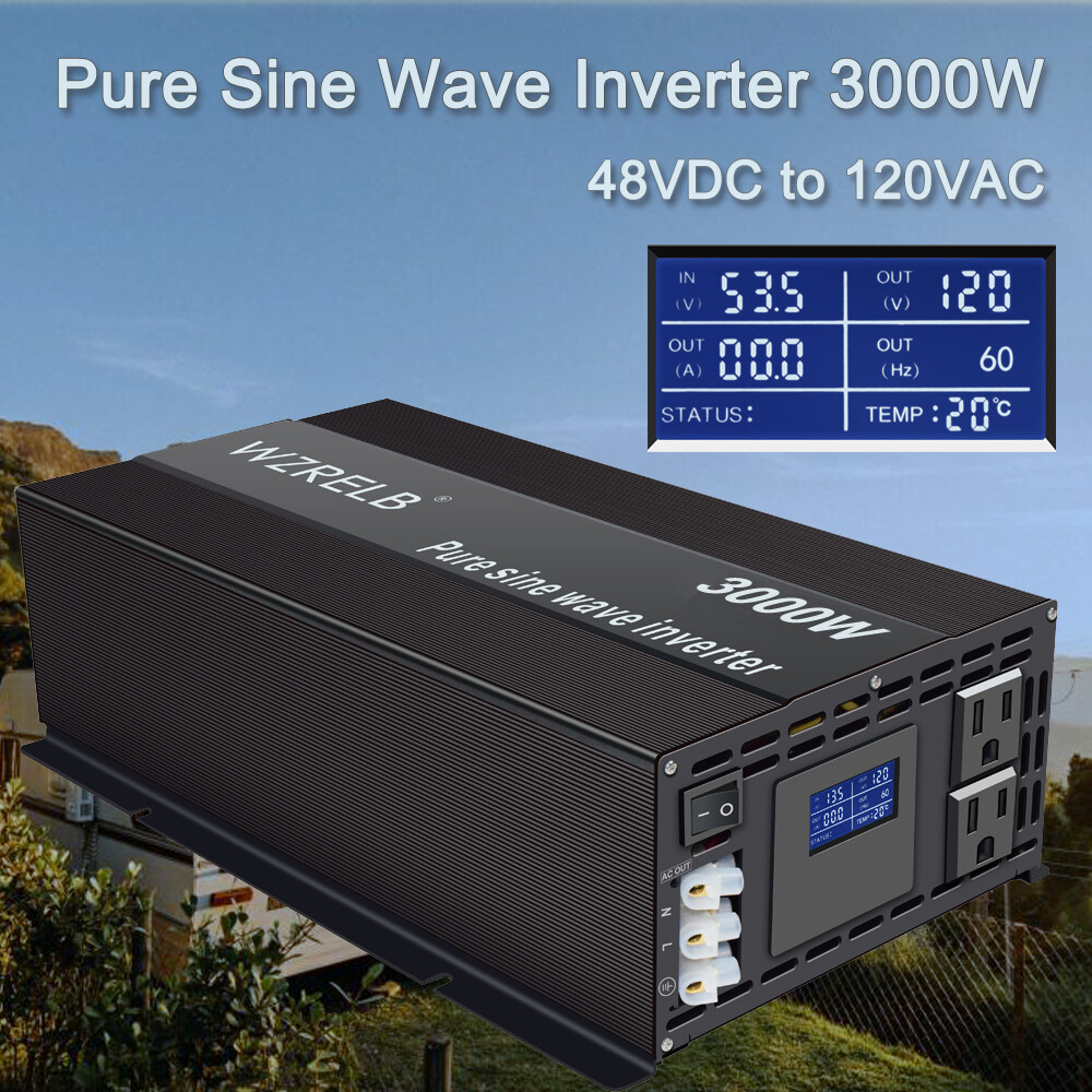 3000W Power Pure Sine Wave Inverter 48V 110V to 120V Truck Motorhome Solar Car