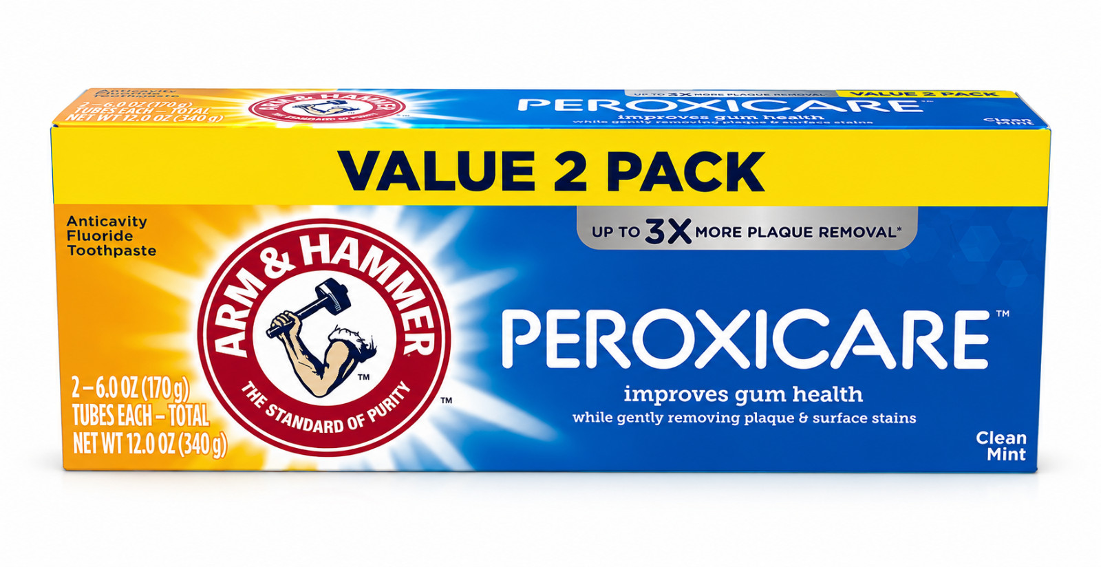 Arm & Hammer Peroxicare Toothpaste Clean Mint Fluoride 6 oz Value 2 Pack