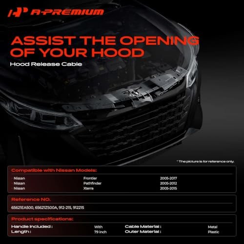 79 inch Front Hood Latch Release Cable with Handle | Compatible with Nissan
