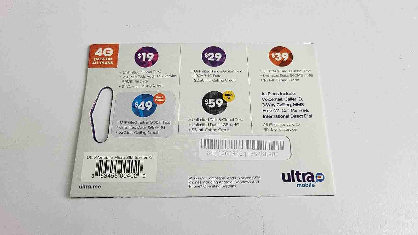 Ultra Mobile Commissionable Sim Card - No Plan - Full And Micro Sim