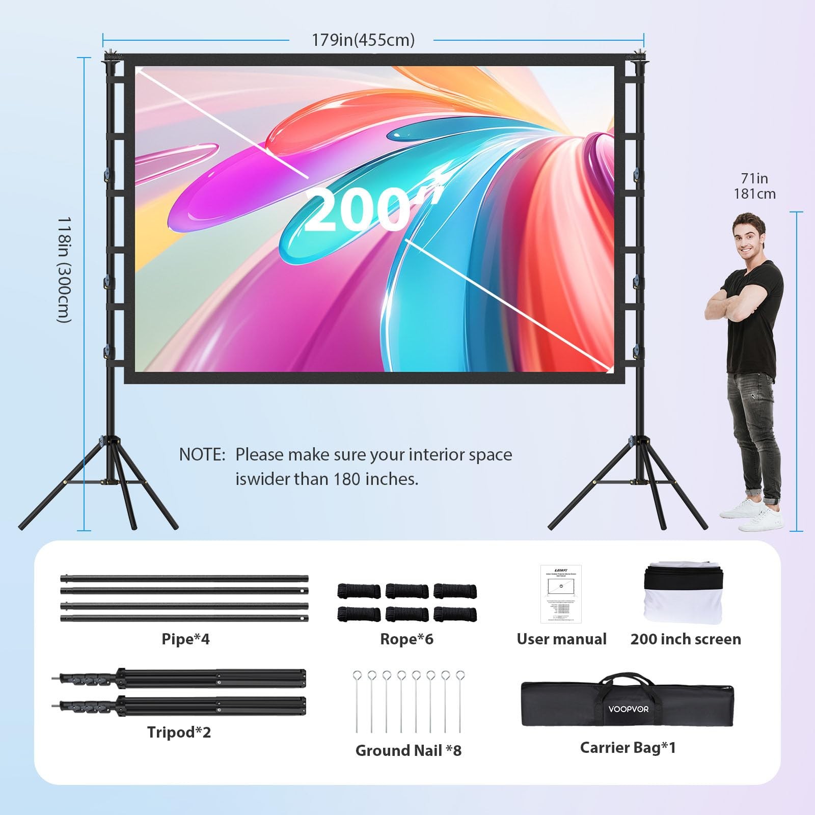 200 Inch Projector Screen with Stand: 16ft Portable Large Projection Screen a...