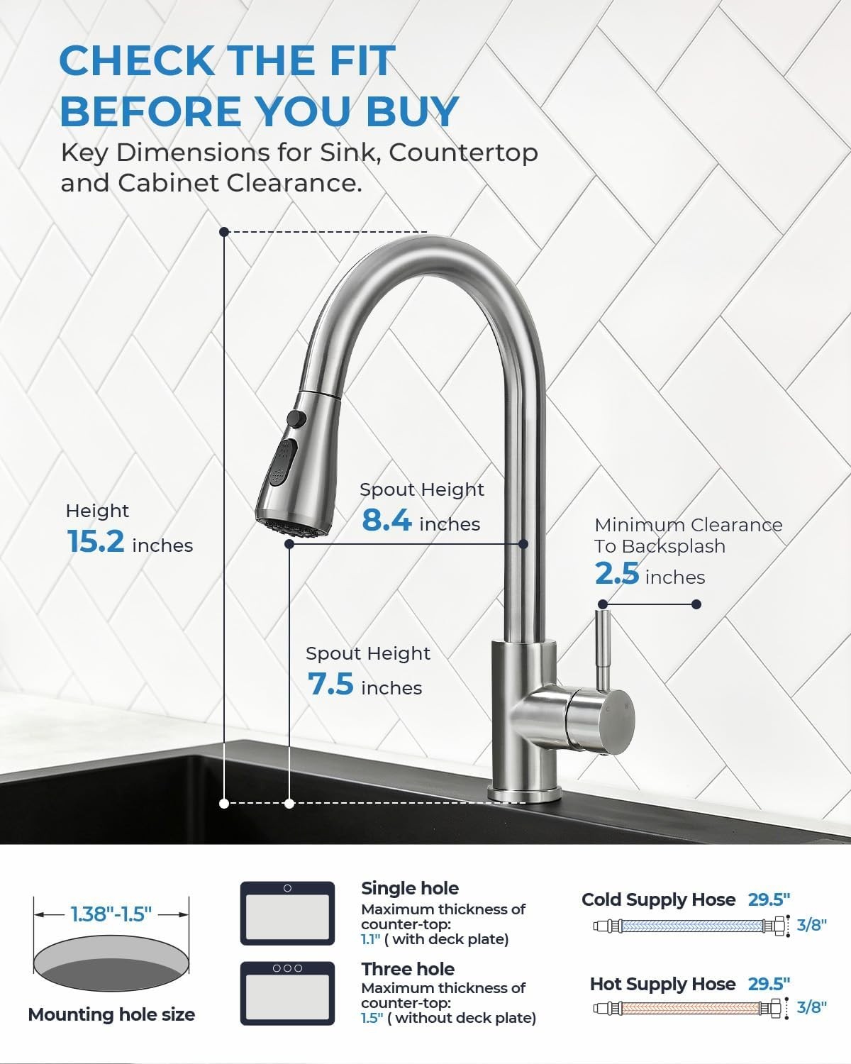 Lead-Free Kitchen Faucet with Pull Down Sprayer & 3 Spray Modes - Brushed Nickel