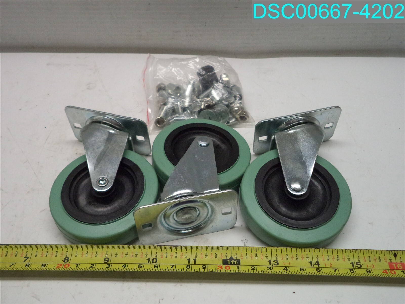 QTY=3: CASTER WHEEL'S 3" X3"X3/4" WITH HARDWARE GREEN PLATE 2-11/16" X 1-11/16"