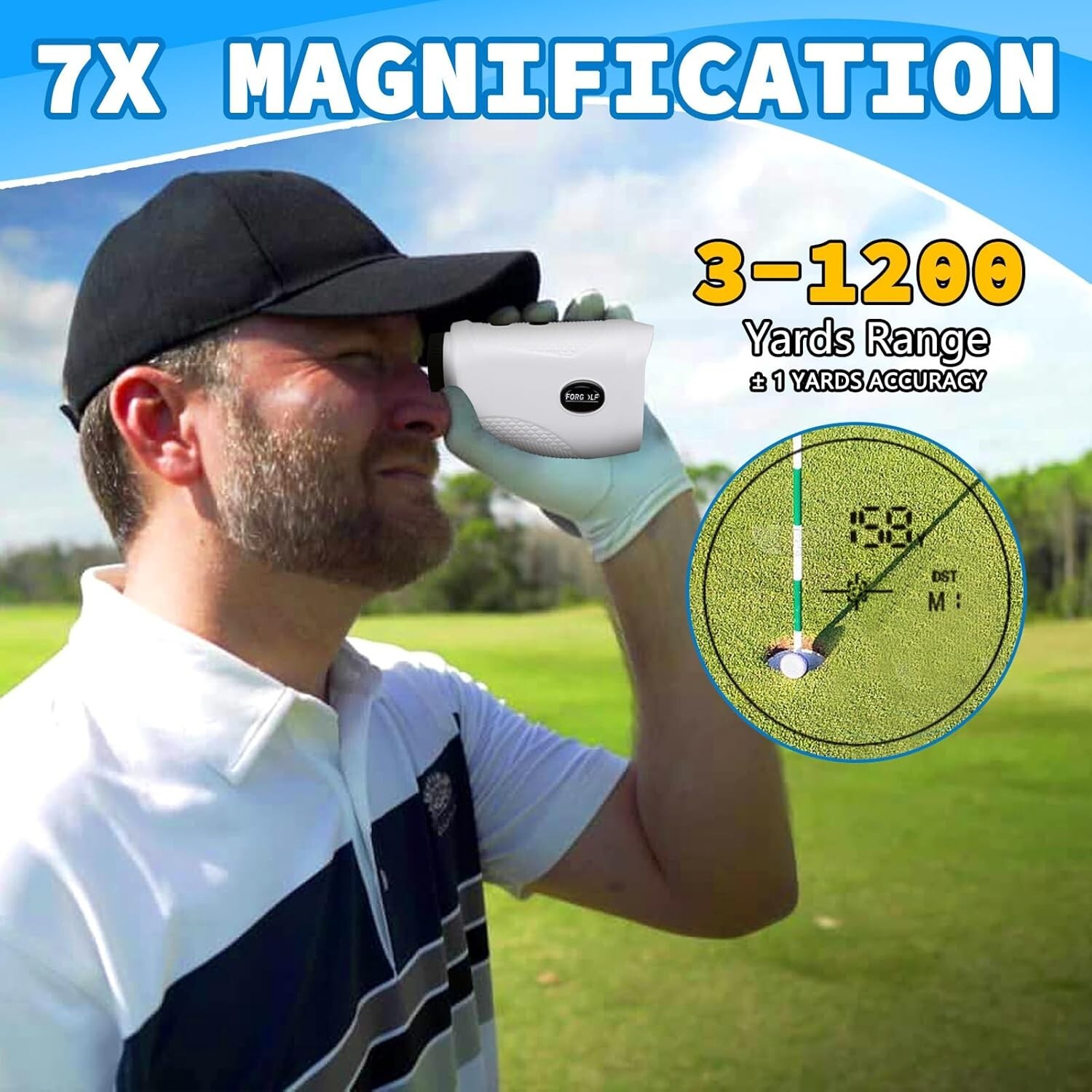 Golf Range Finder 1200 Yard Distance 7X Magnification Flag Pole Lock Vibration