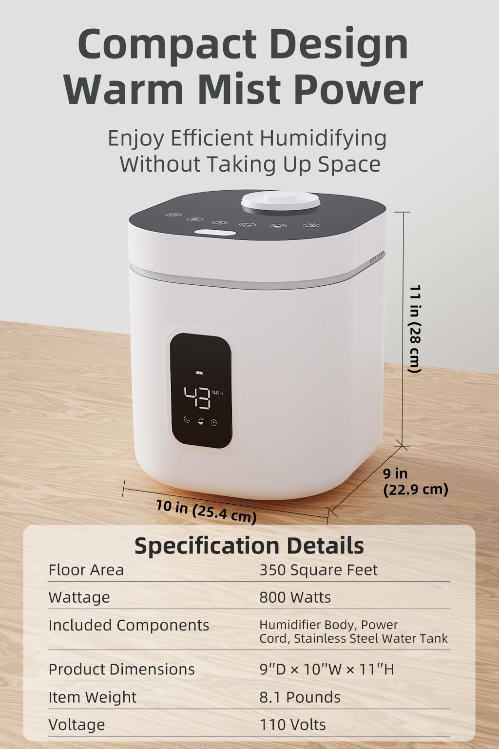 Xamatts Stainless Steel Humidifier 3.3L/0.87Gal Warm Mist Steam Humidification