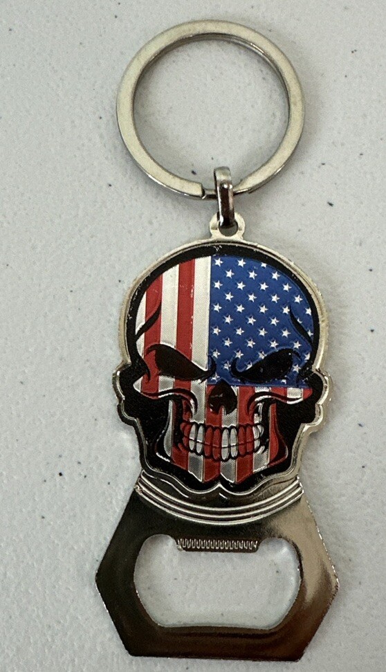 skull american flag key chain bottle opener