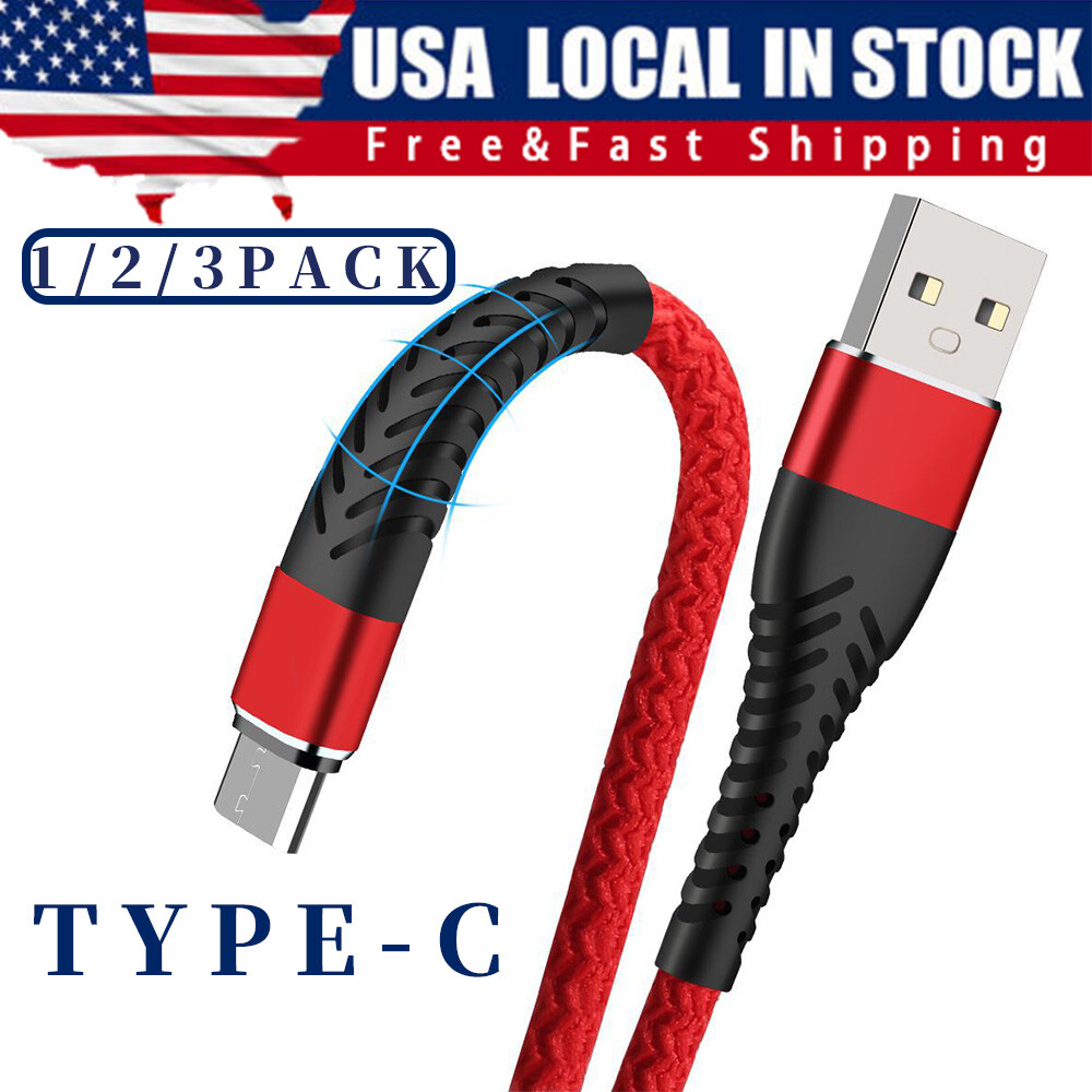 Heavy Duty Braided USB C Type-C Fast Charging Data Sync Charger Cable Long Cord
