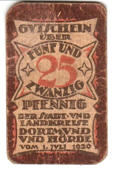 1920 German Dortmund Horde Notgeld 25 Pfennig
