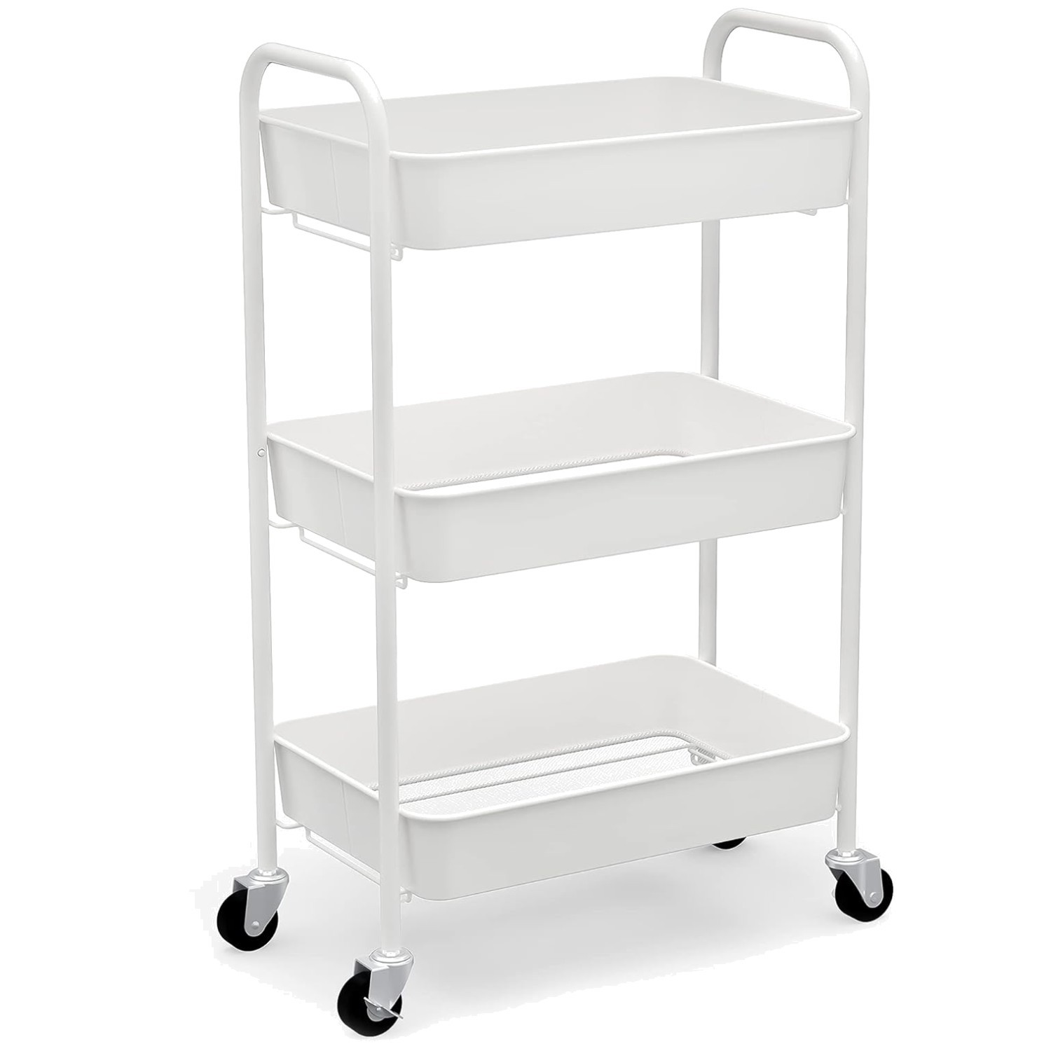 3-Tier Rolling Metal Storage Organizer - White