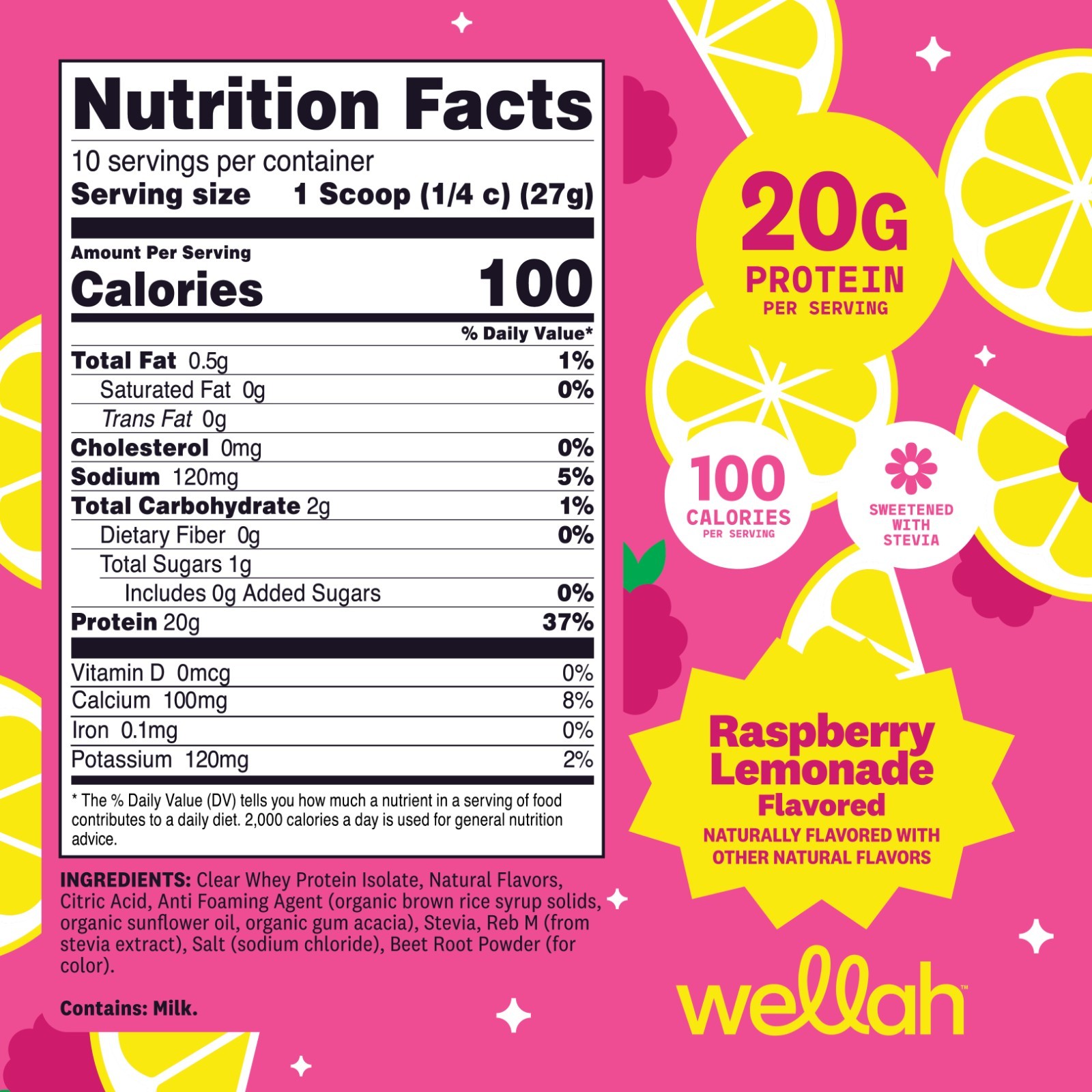 Wellah Clear Whey Protein Isolate Powder (Raspberry Lemonade) 10 Servings