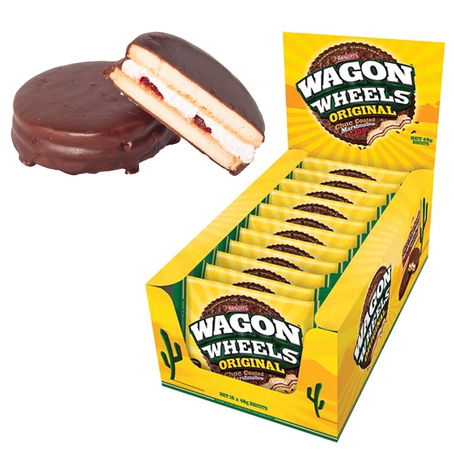 16x 48g Arnott Wagon Wheels Delicious Original Marshmallow Jam Chocolate Biscuit