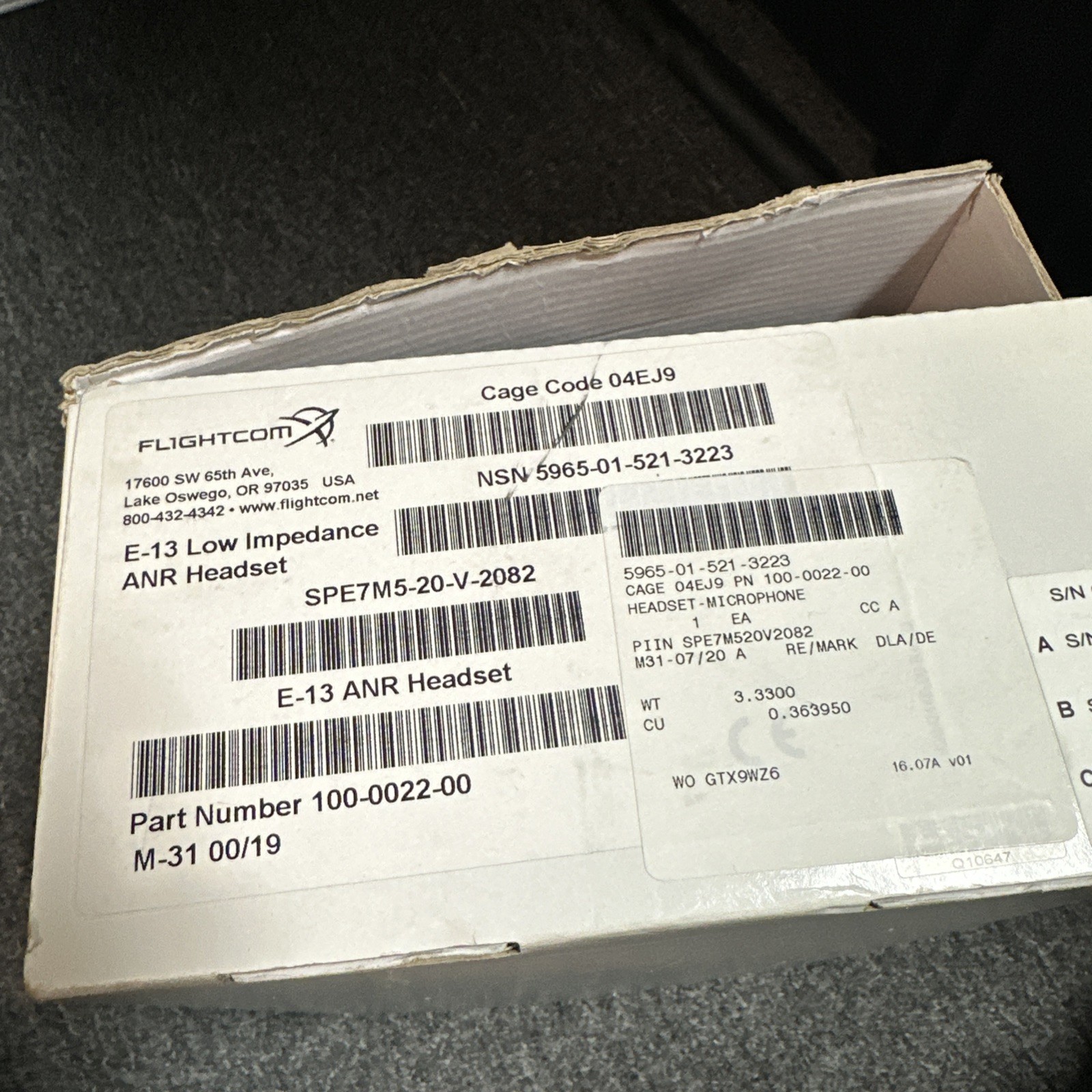 FLIGHTCOM E-13 ANR (Active Noise Reduction) Headset - Brand New - Never Used