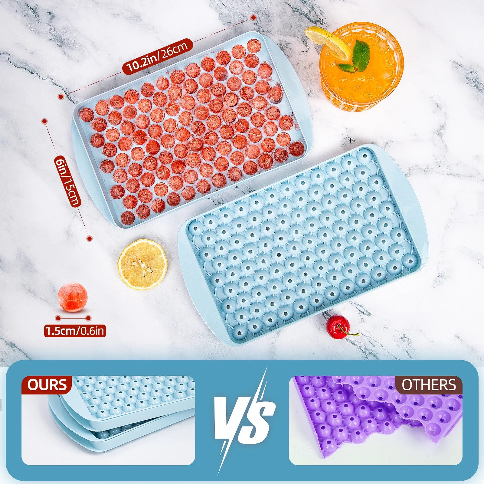 3 Pack Mini Ice Cube Trays with Lid & Bin Easy Release BPA Free