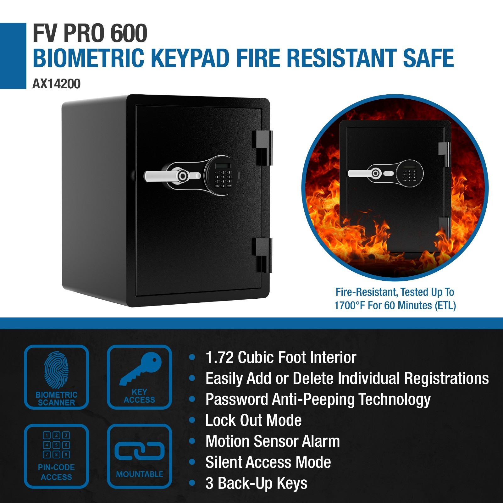 Barska ELT Verified Fireproof Biometric Keypad Lock Safe Home Office Security
