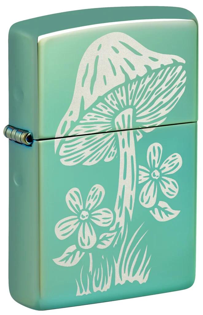 Zippo Mushroom Design High Polish Green Laser Engrave 46178