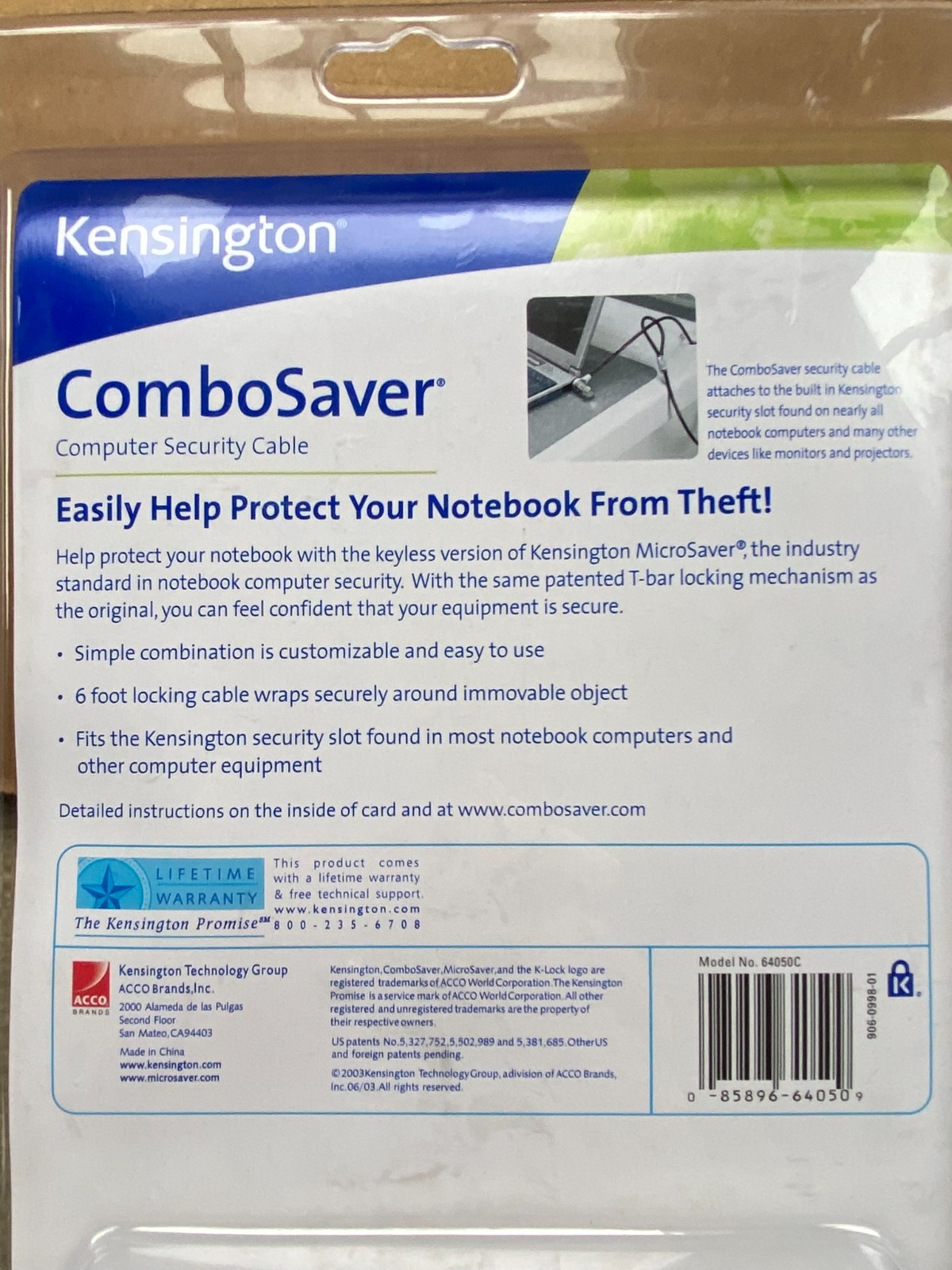 Kensington ComboSaver Computer Security Cable 64050 - Simple Combination Lock