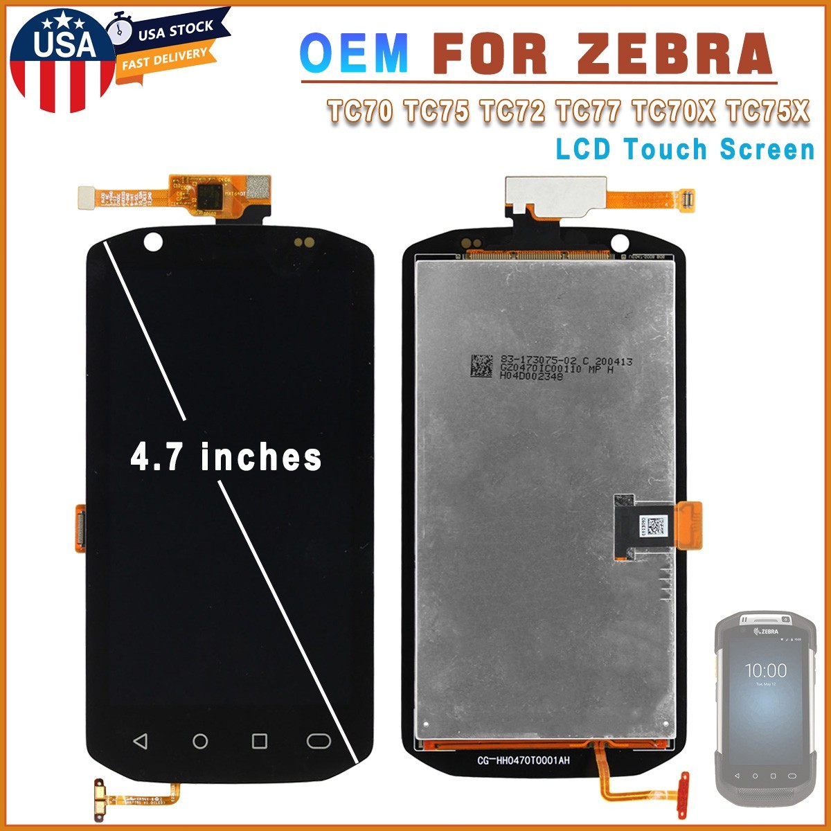 LCD Touch Screen Digitizer OEM For ZEBRA TC70 TC75 TC72 TC77 TC70X 75X Android