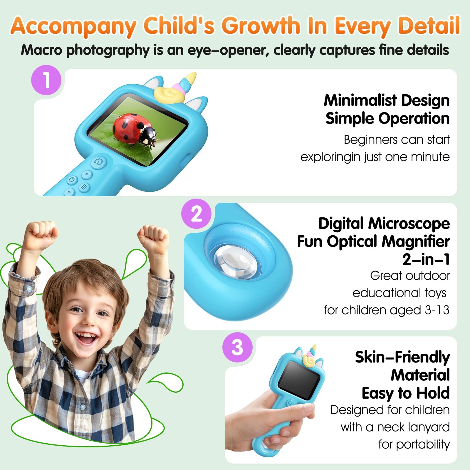 Pocket Microscope for Kids, 2.4" Screen 600X Portable Digital Microscope Hand...