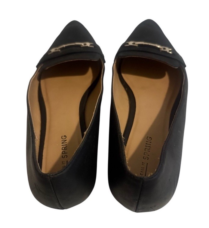Call It Spring Black Women's Pointed Toe Flats/Loafers with Silver Accent Size 7