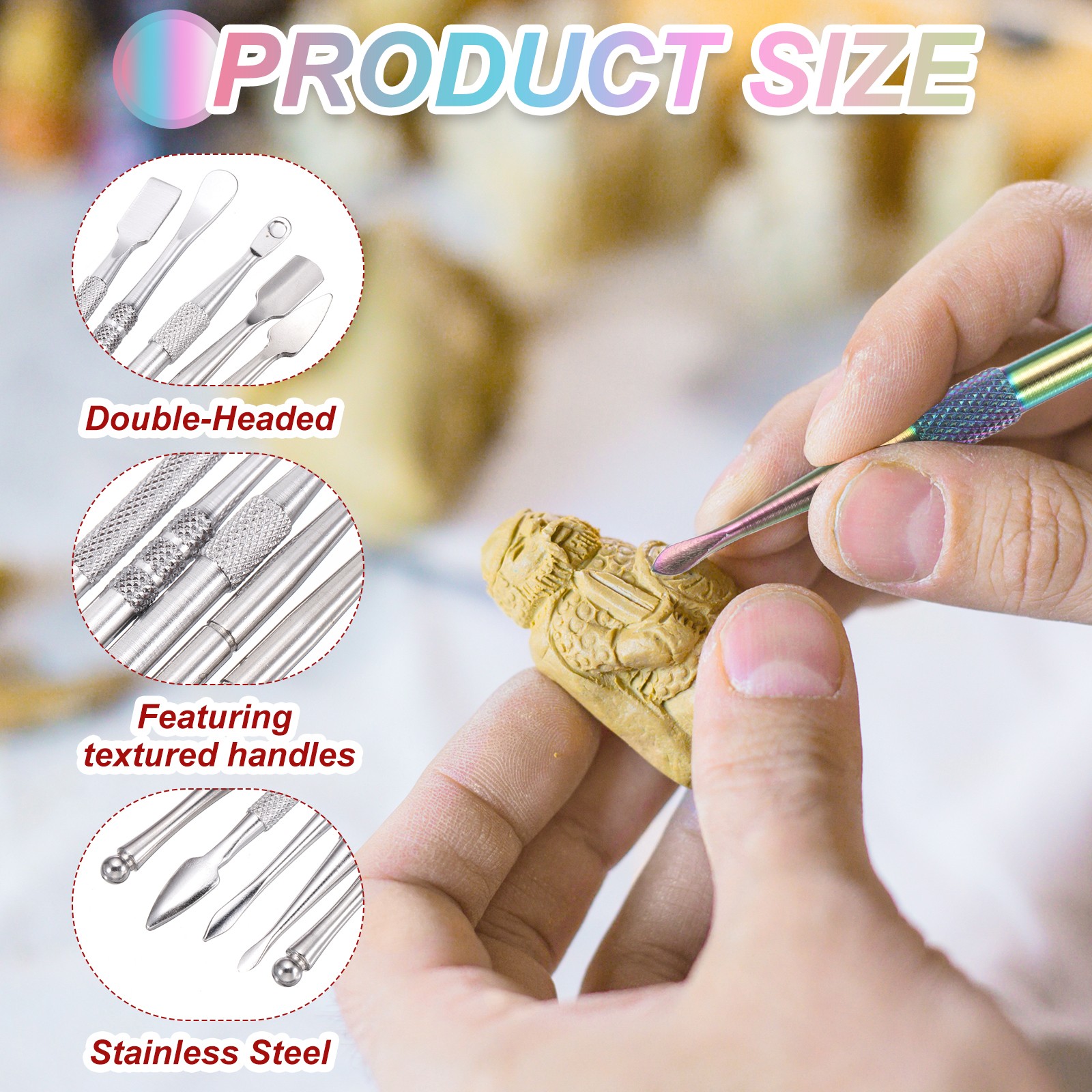 6 Pcs Wax Carving Tools with Container Jar and Metal Case, Silver Tone