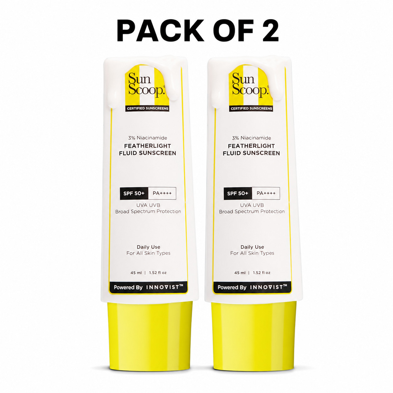 SunScoop 3% Niacinamide Fluid Sunscreen SPF 50+ PA++++ Broad Spectrum 45ml x 2.