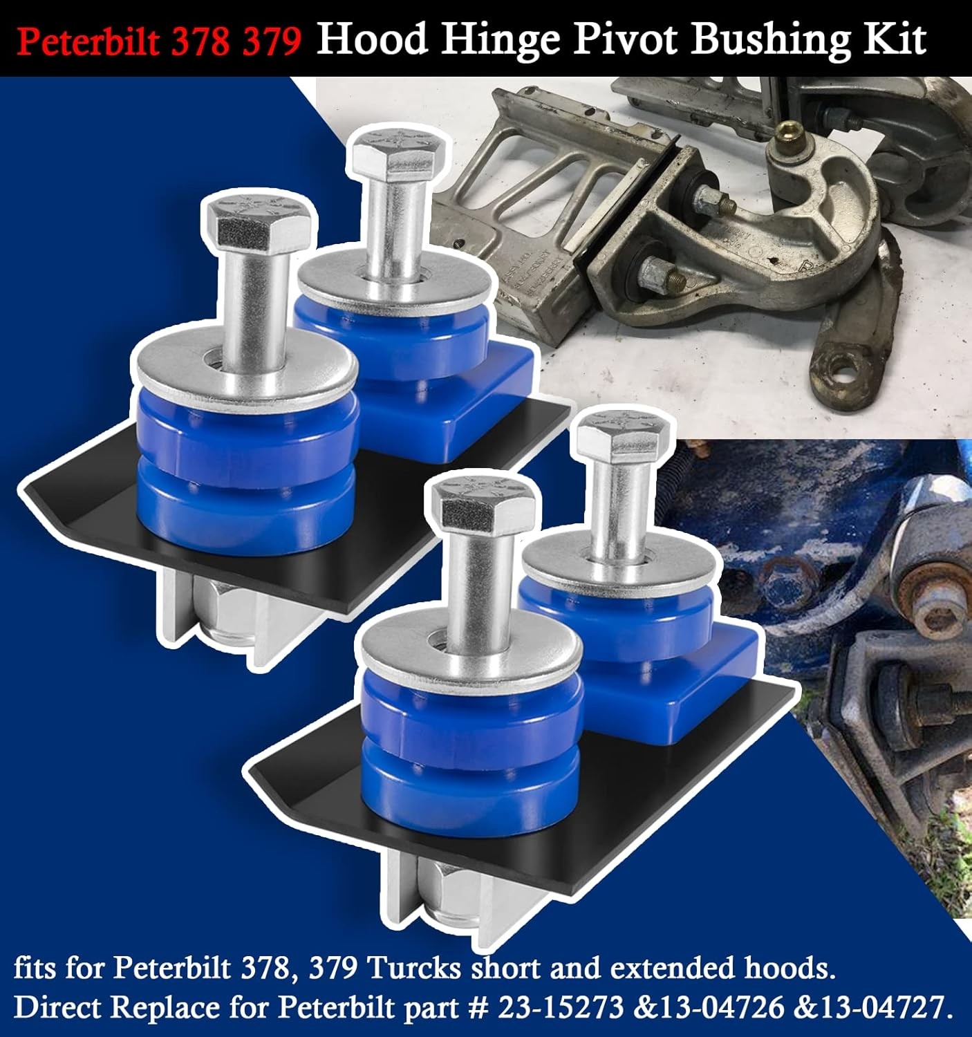 Replacement for Peterbilt 379 Hood Hinge Bolt Bushing Kit 13-04154 13-04164