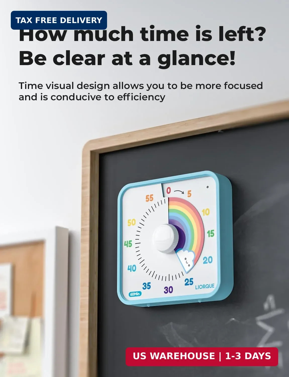LIORQUE 7.5-Inch Large Visual Timer, 60-Minute Classroom Timer Magnetic | Non-Ti