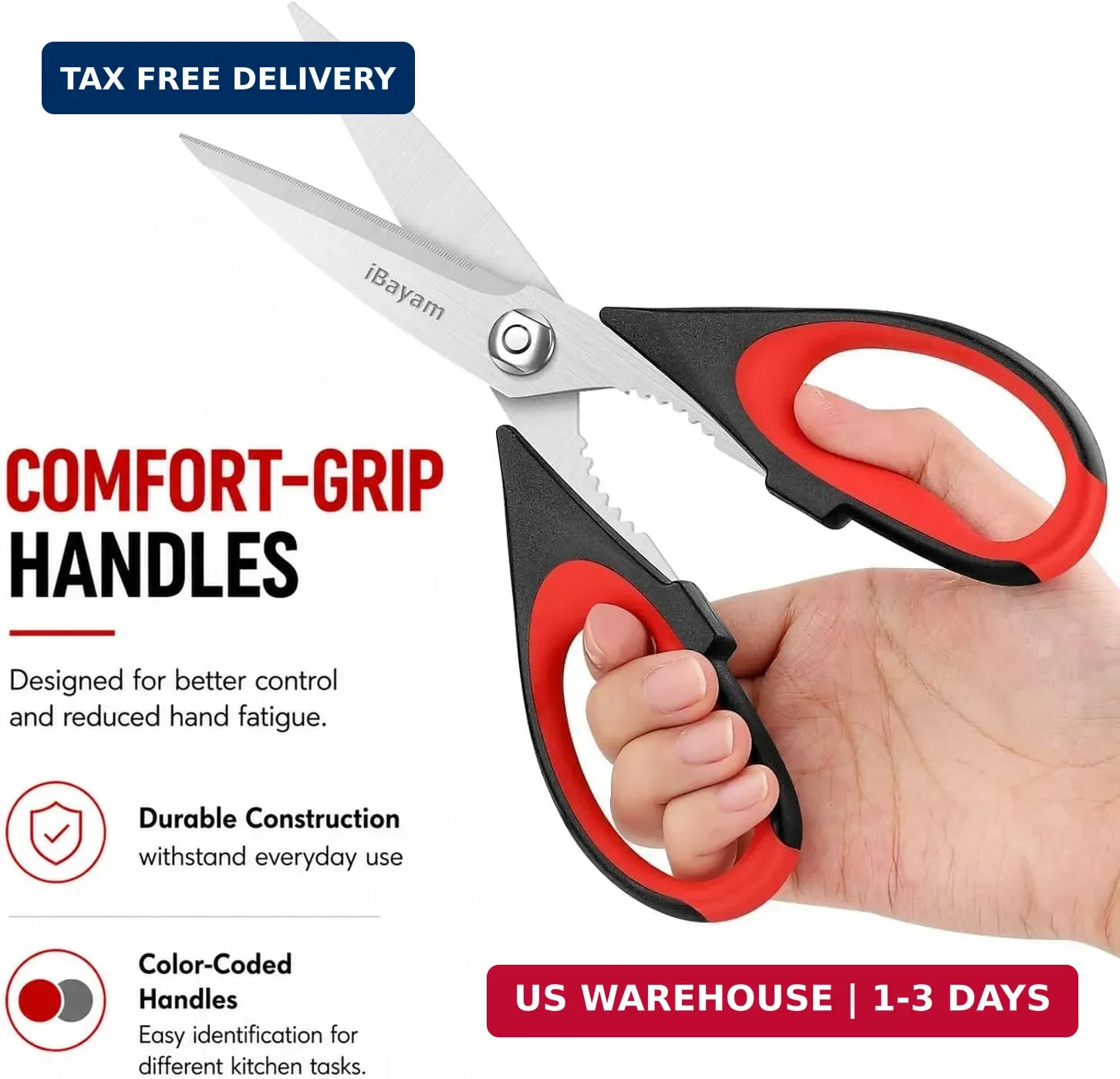 iBayam 3-Pack 8.7" Kitchen Scissors All Purpose Heavy Duty Shears w/Sheath | Sof
