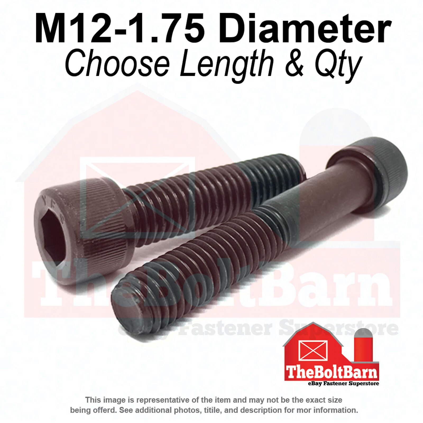M12-1.75 Class 12.9 Coarse Socket Head Cap Screws Black Oxide(Choose Length&Qty)