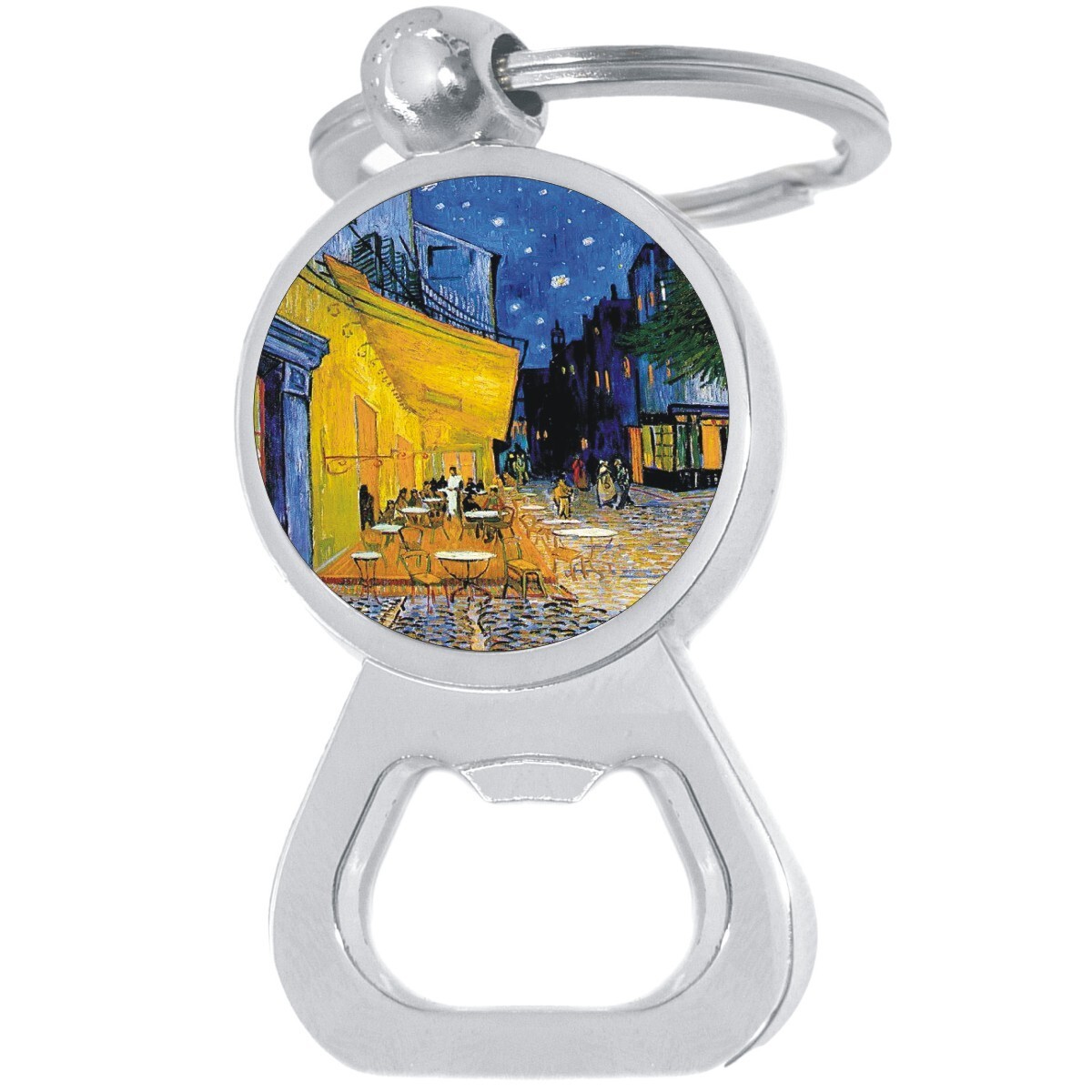 Terrace Cafe Bottle Opener Keychain - Metal Beer Bar Tool Key Ring