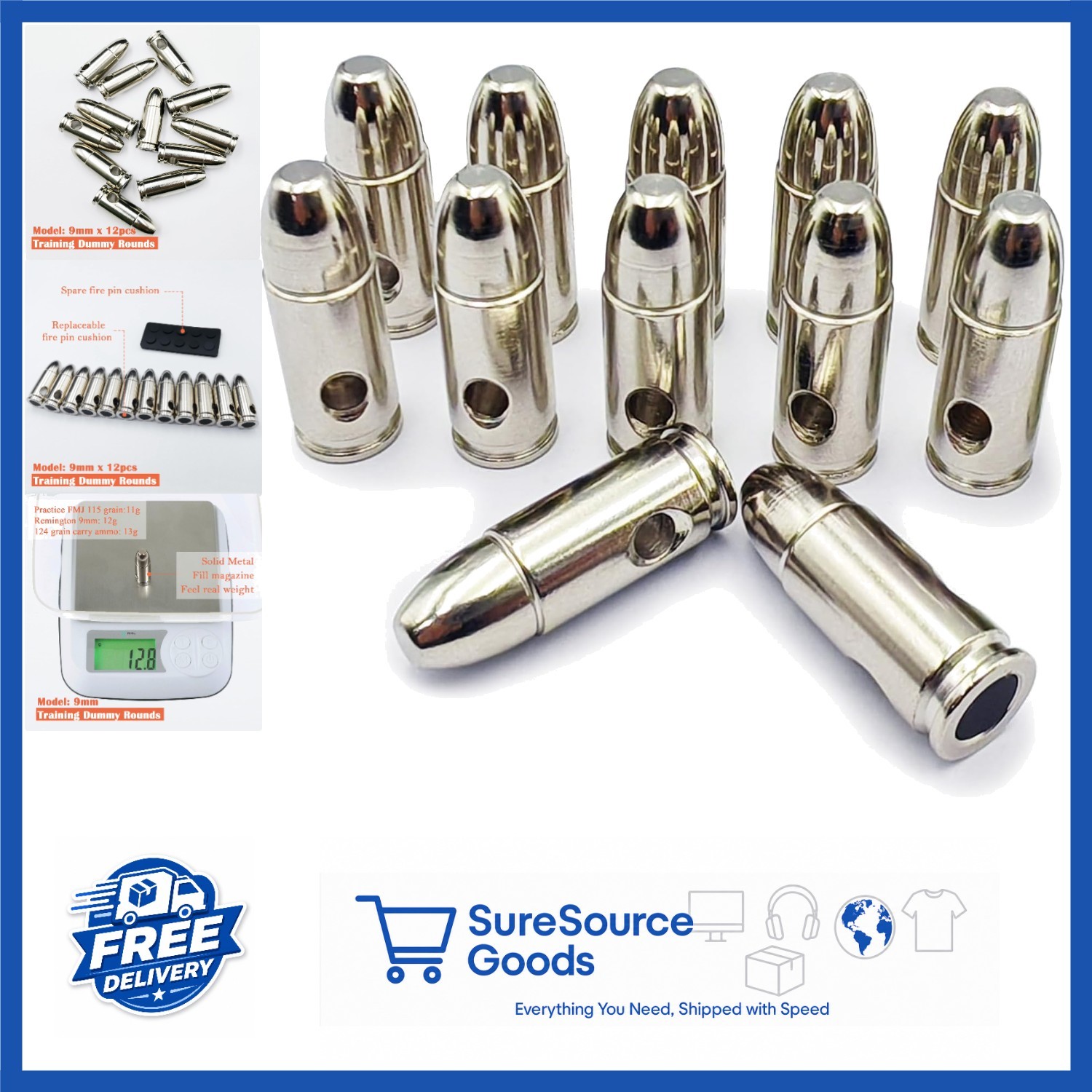 Action Trainer Dummy Rounds 9mm for Dry Fire Training with Rubber Pads Included