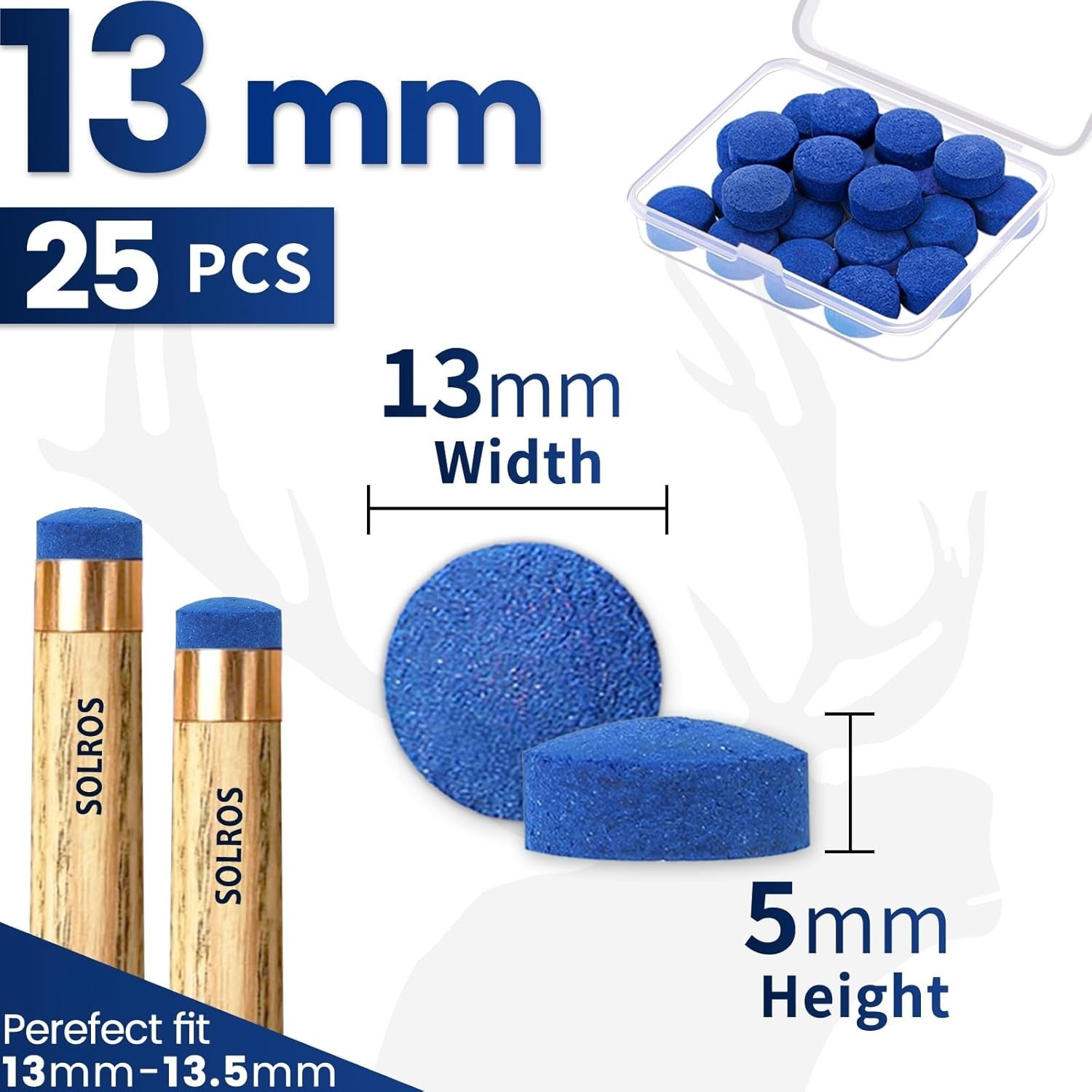 Billiard Cue Tips Replacement Set - 25 Leather Tips with 3 Secs Install Glue