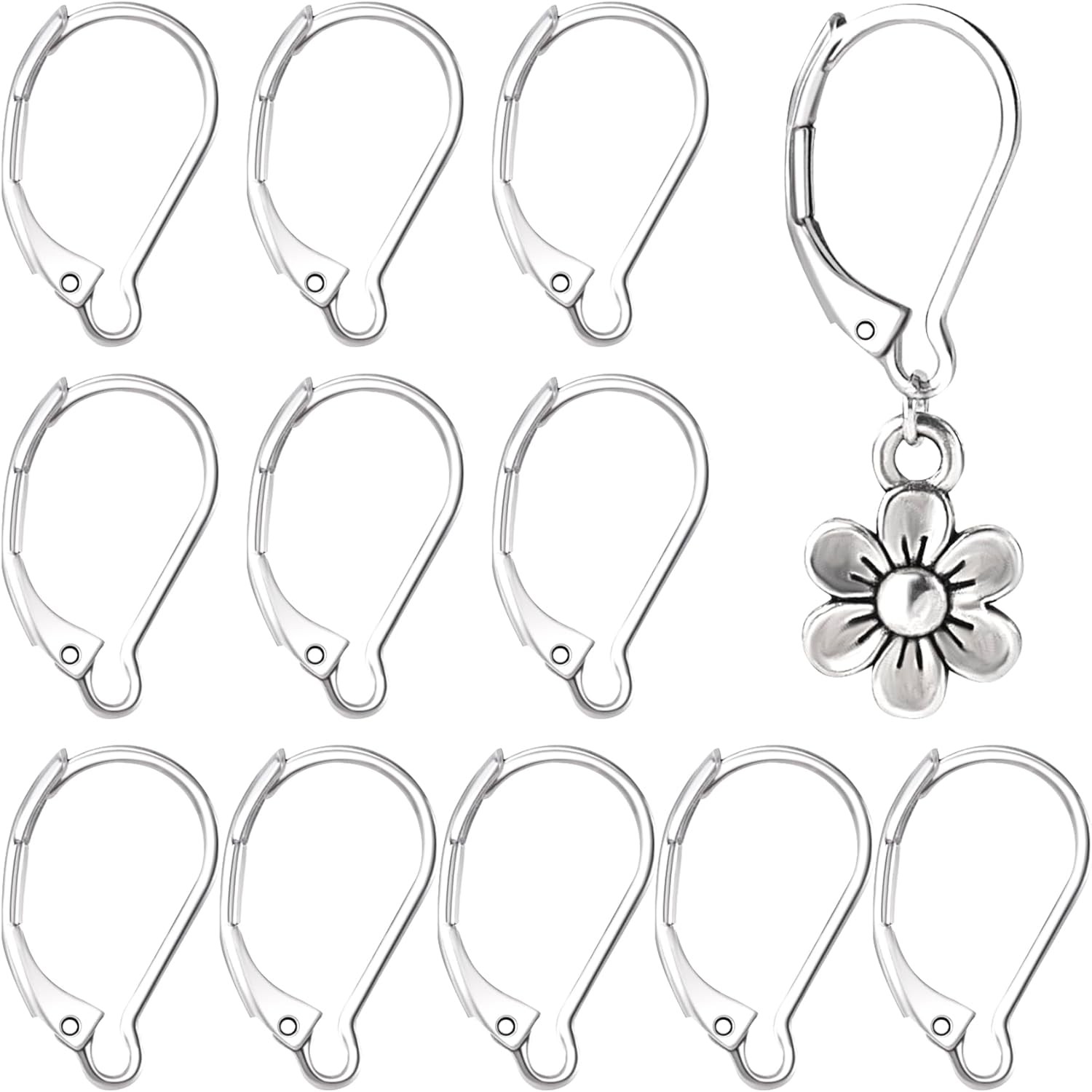 12 Pcs Leverback Earring Hooks, Stainless Steel Silver(12 pcs, Wide Opening)