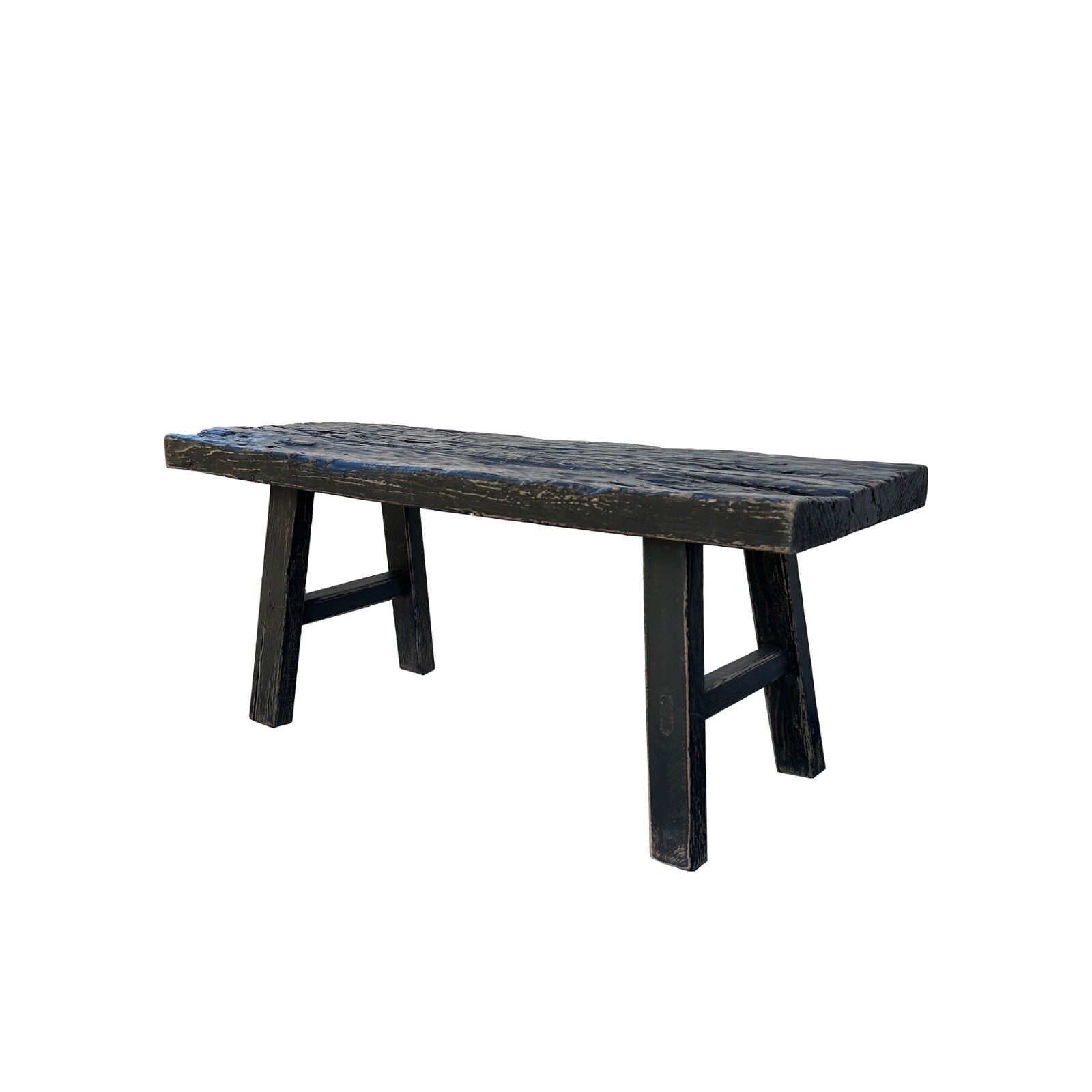 Distressed Rustic Black Rough Grain Flat Wood Bench Table ws4543
