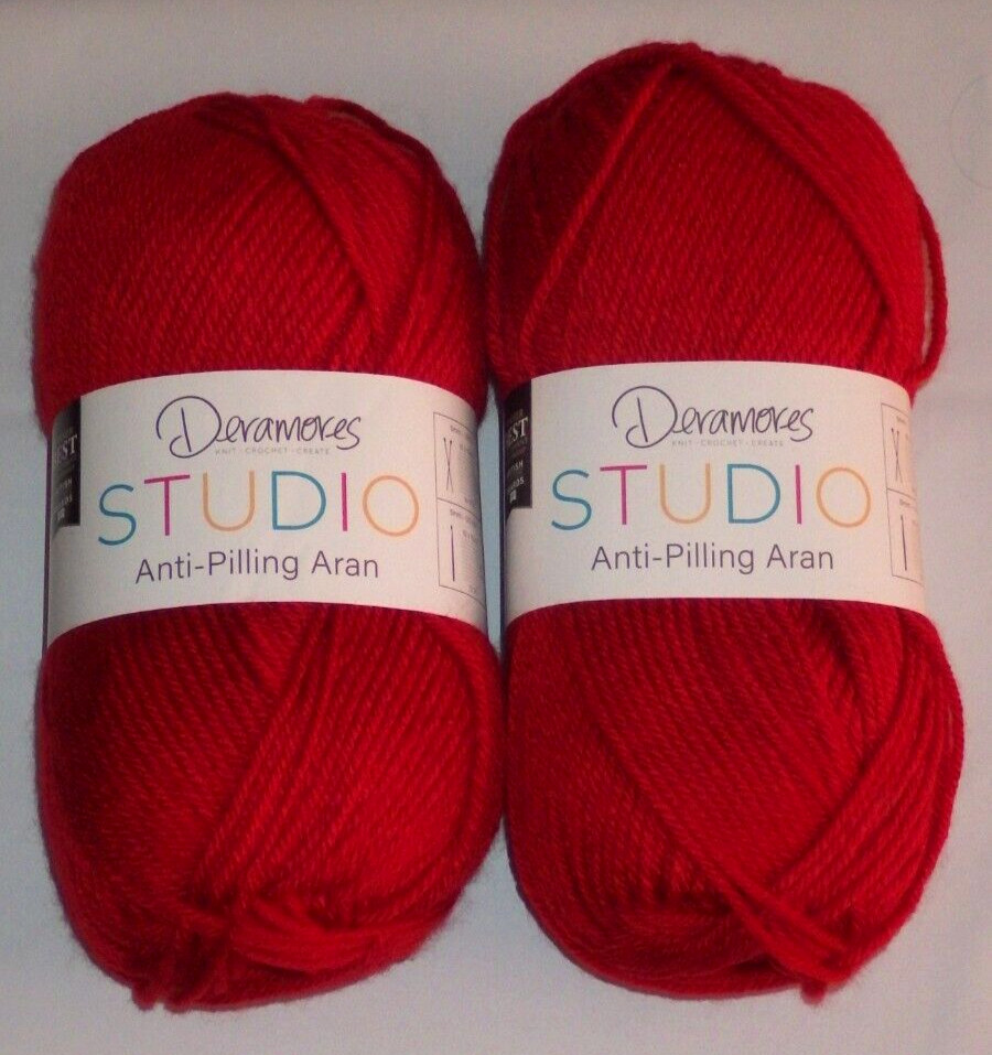 Lot of 2 Skeins, Deramores Studio Aran Yarn, 3.5 oz, 180 yds, Worsted Wt, Poppy