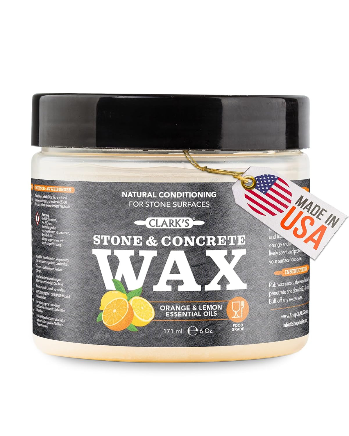 CLARK’S Stone and Concrete Wax - Soapstone Wax with Orange and Lemon Extracts -