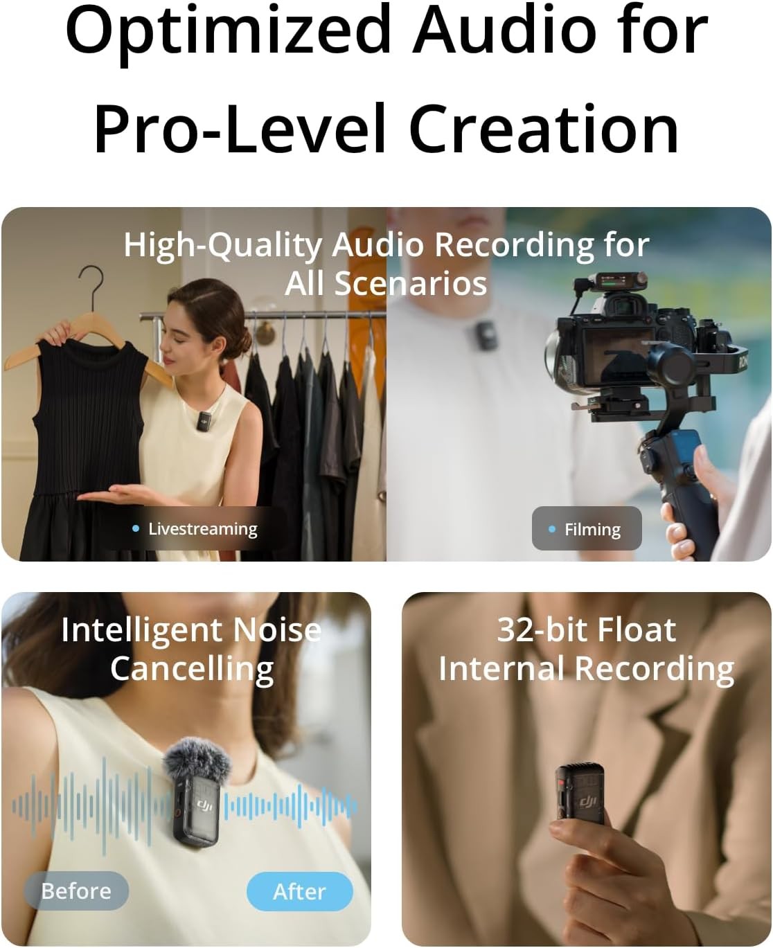DJI Mic 2 (2TX+1RX+Charging Case)Wireless Microphone Lavalier,820ft(250m)Range