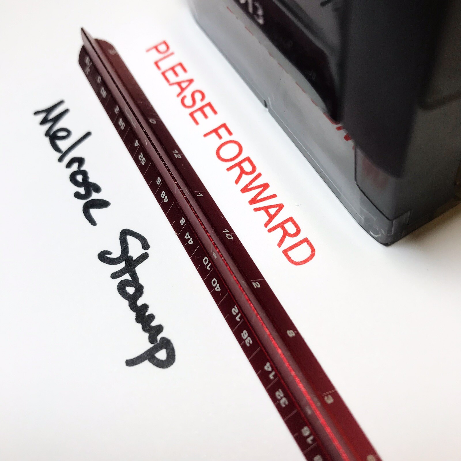 Please Forward Rubber Stamp Red Ink Self Inking Ideal 4913
