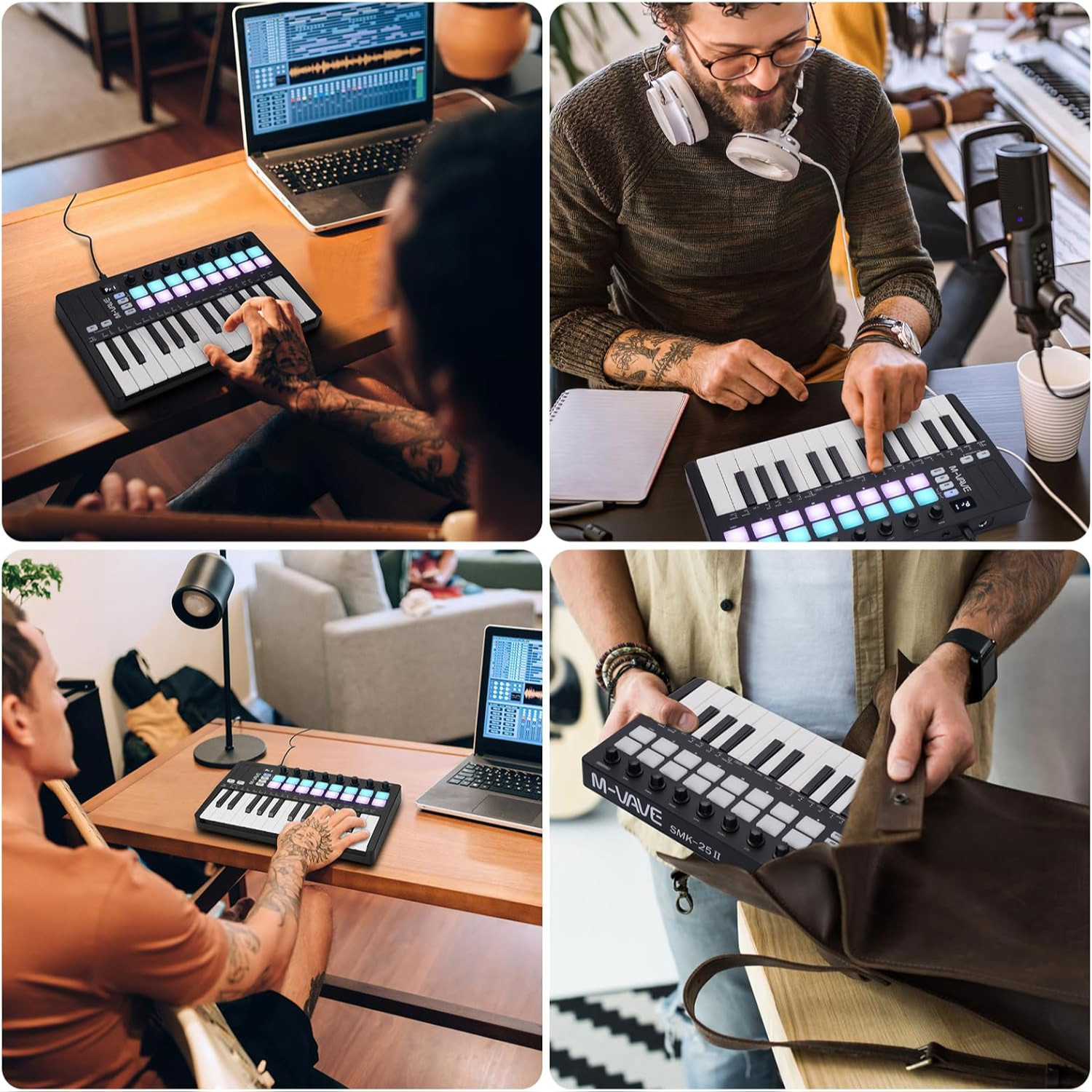 M-WAVE MIDI Keyboard Controller - USB Bluetooth - 25 Key, 16 Pads, Knobs