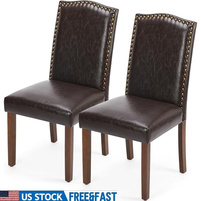 Upholstered Dining Chairs PU Leather Dining Room Kitchen with Nailhead Trim 2PCS