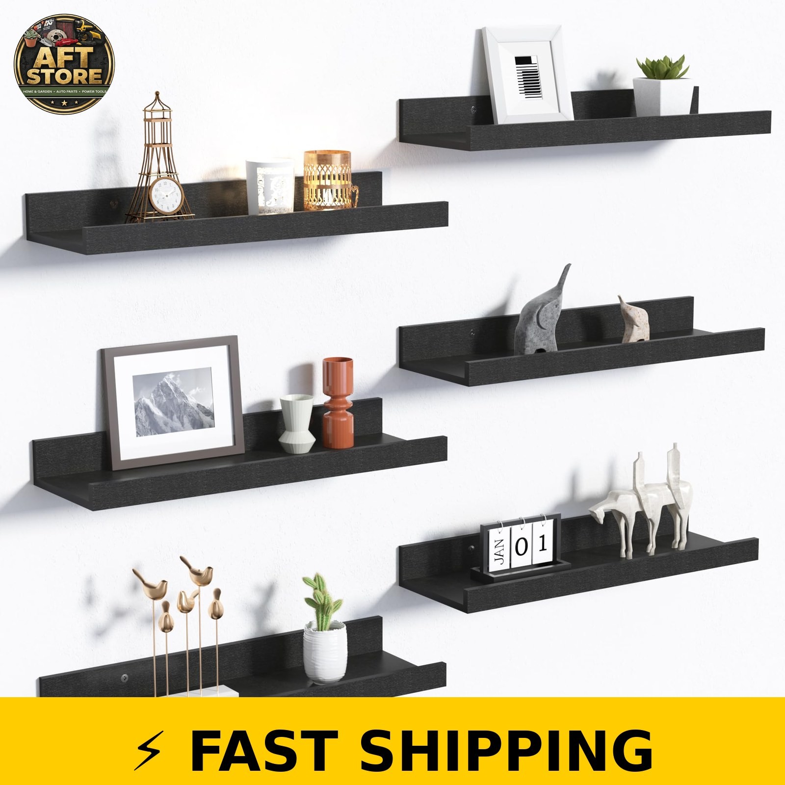upsimples Floating Shelves, Black, 6Pcs 15.7''